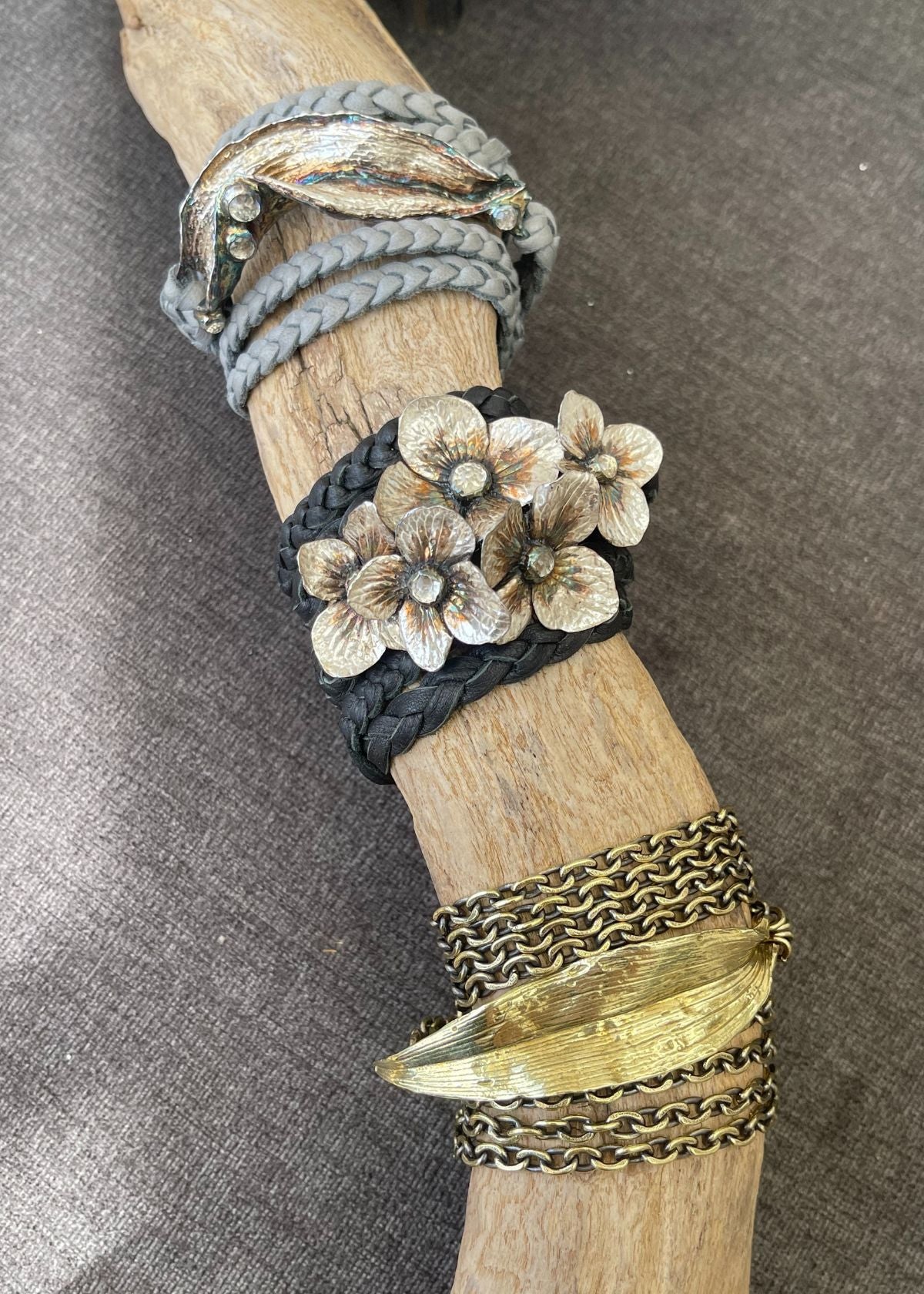 KRISTI HYDE Silver Hydrangea and White Topaz Wrap Bracelet
