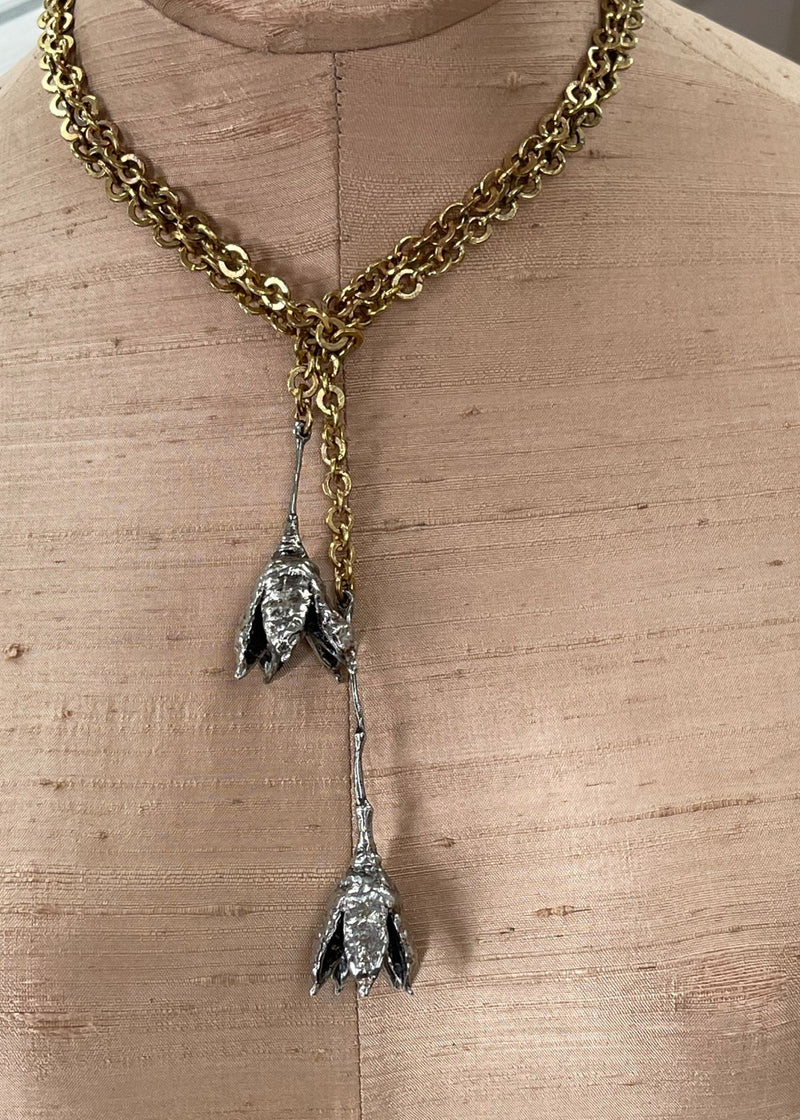 KRISTI HYDE Hibiscus on Brass Chain Lariat Necklace