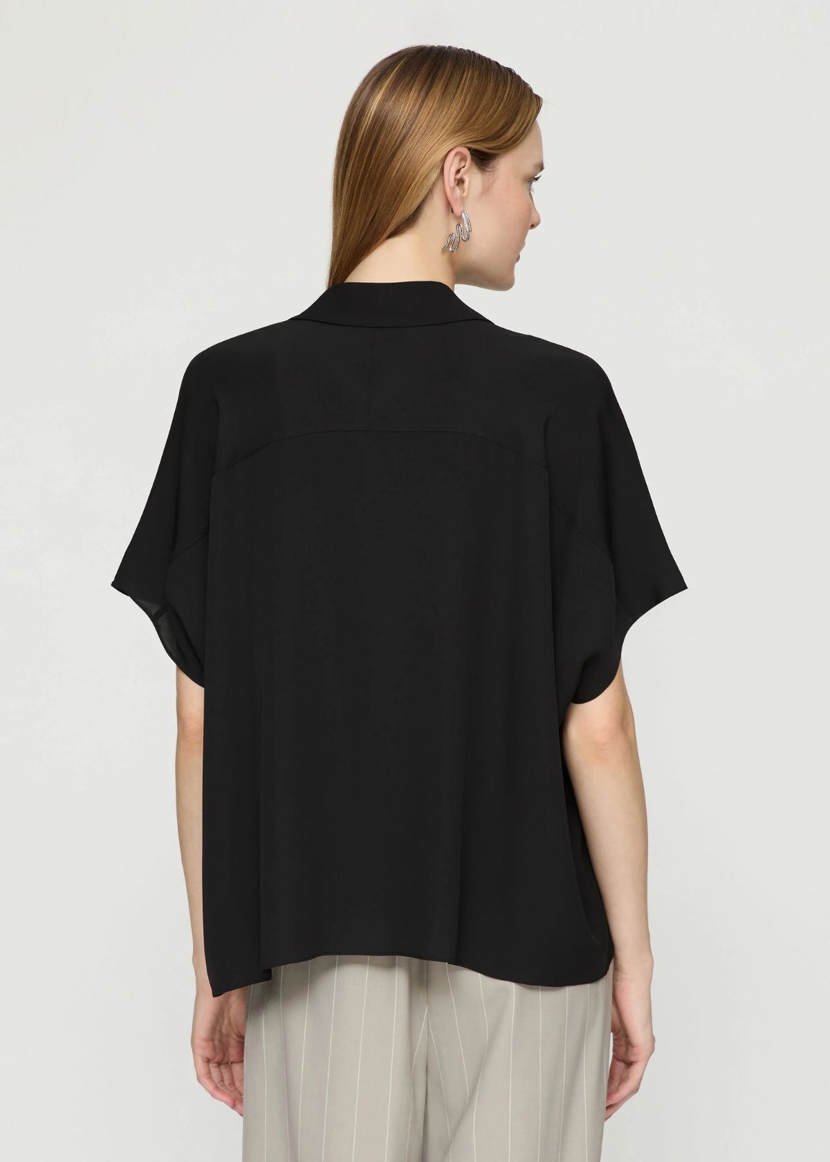 LAFAYETTE 148 Organic Silk Georgette Dolman Oversized Top - Black