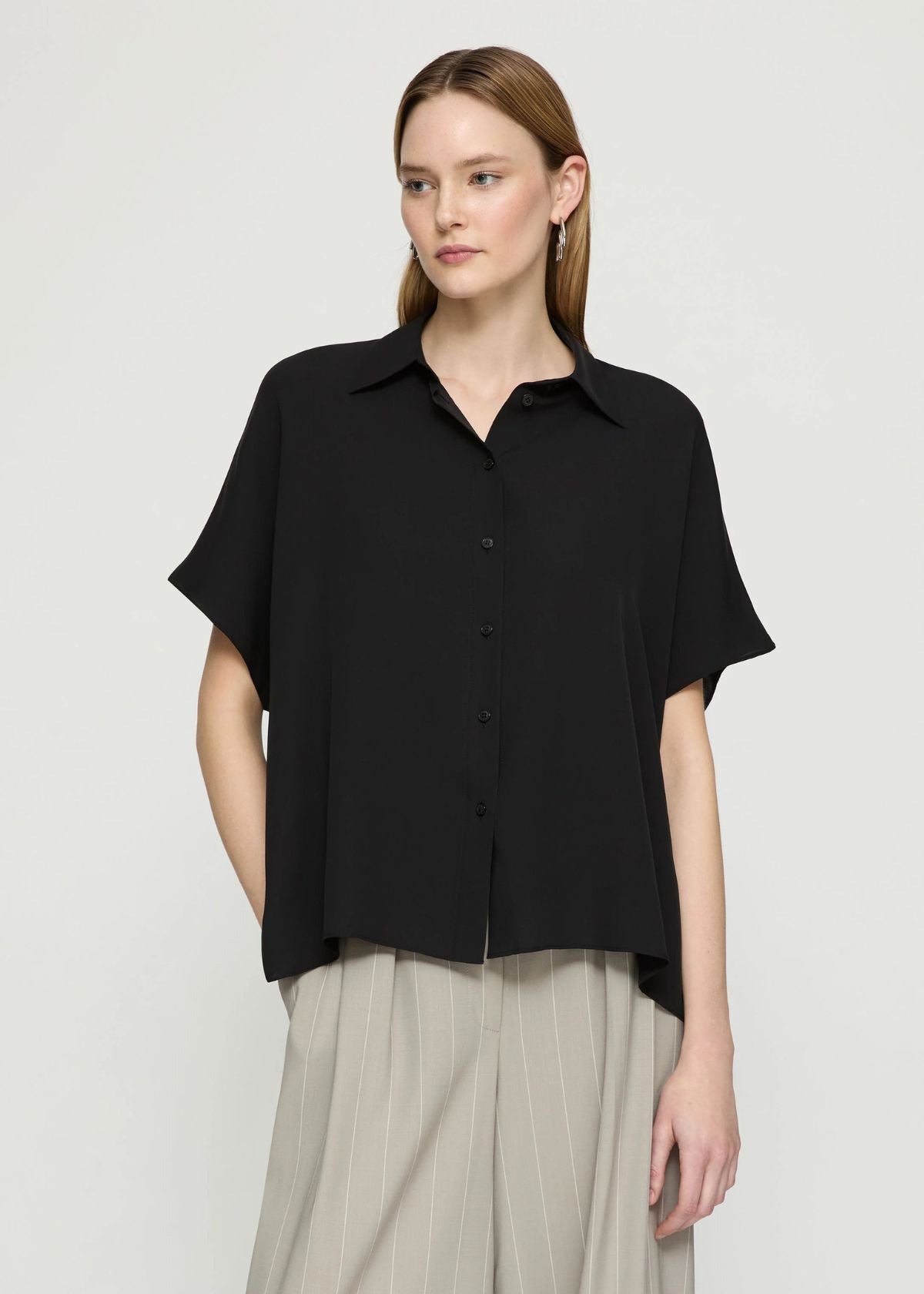 LAFAYETTE 148 Organic Silk Georgette Dolman Oversized Top - Black