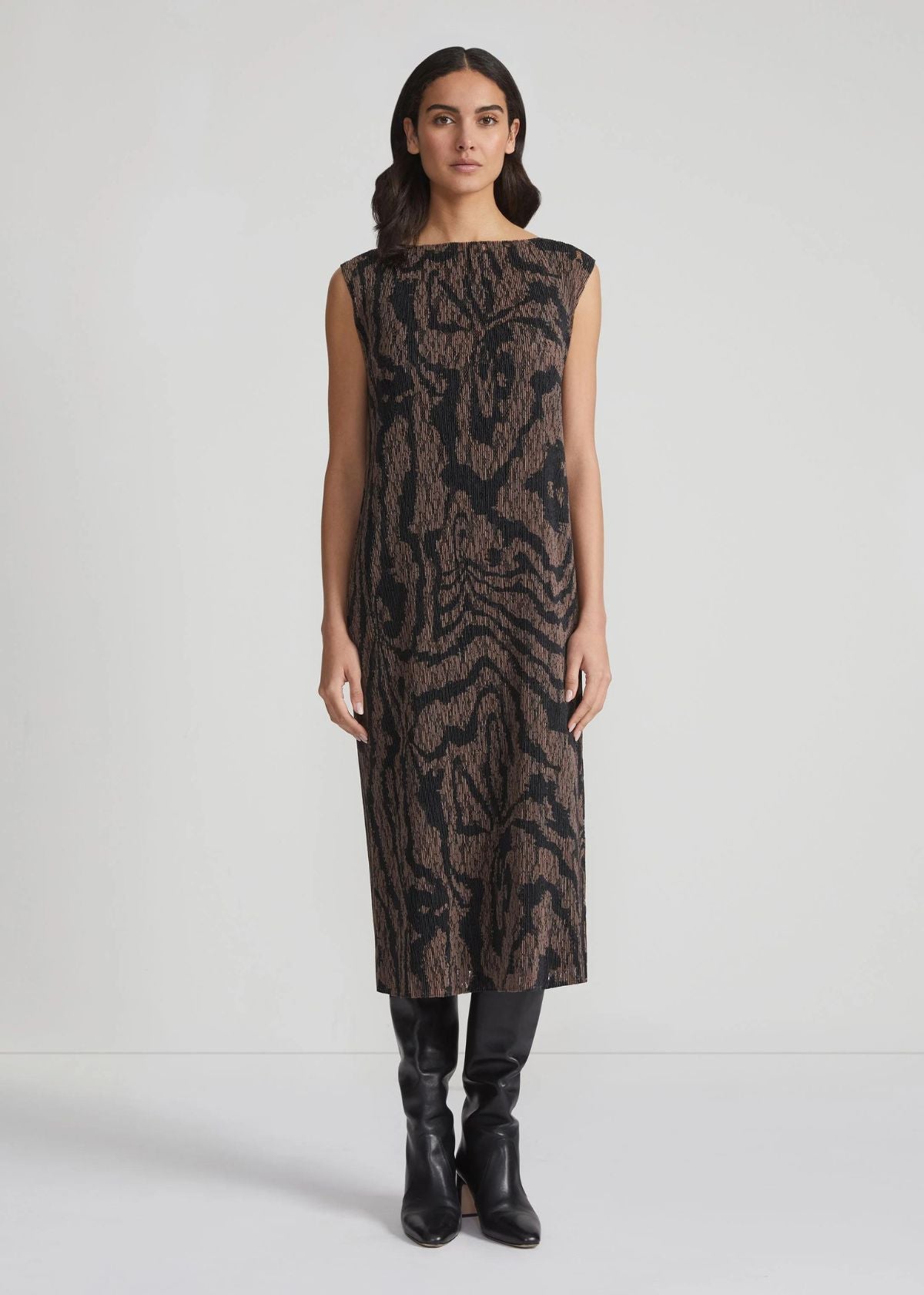 LAFAYETTE 148 Wood Grooves Print Lace Plissé Dress