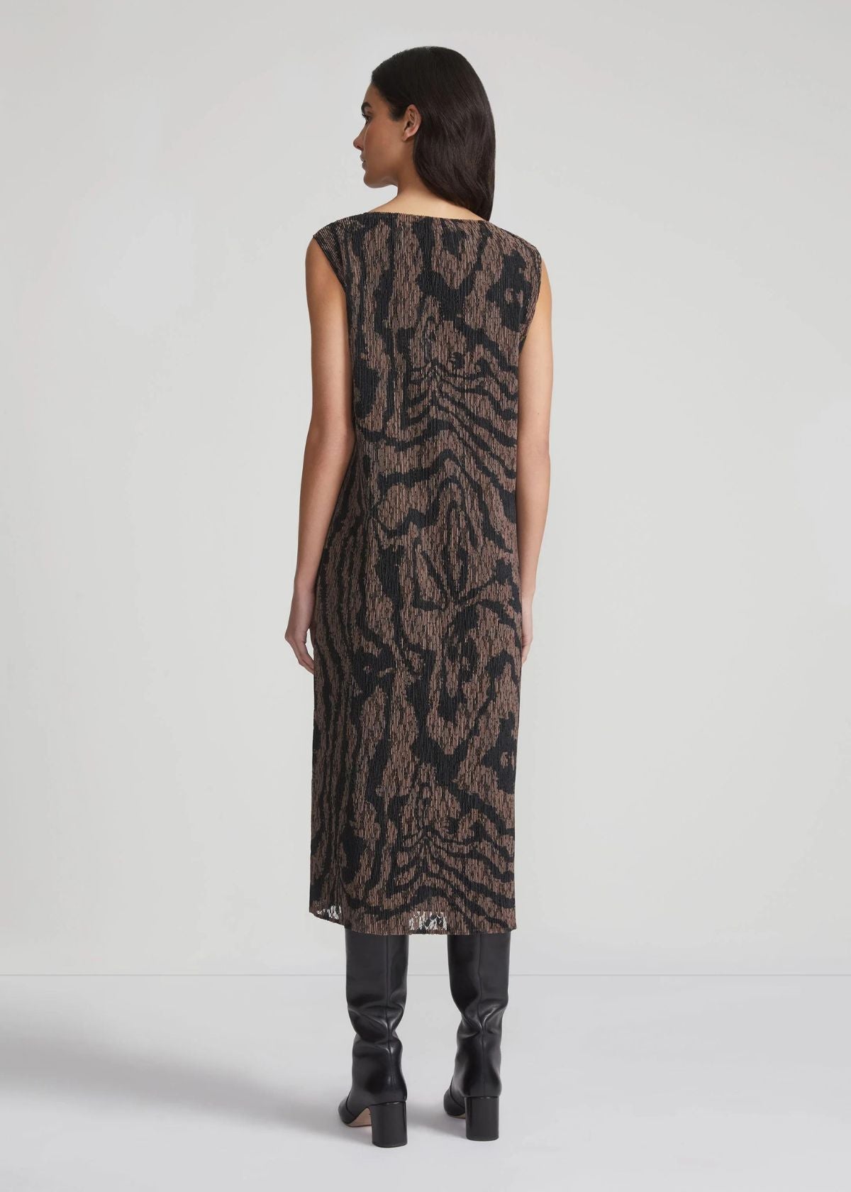 LAFAYETTE 148 Wood Grooves Print Lace Plissé Dress