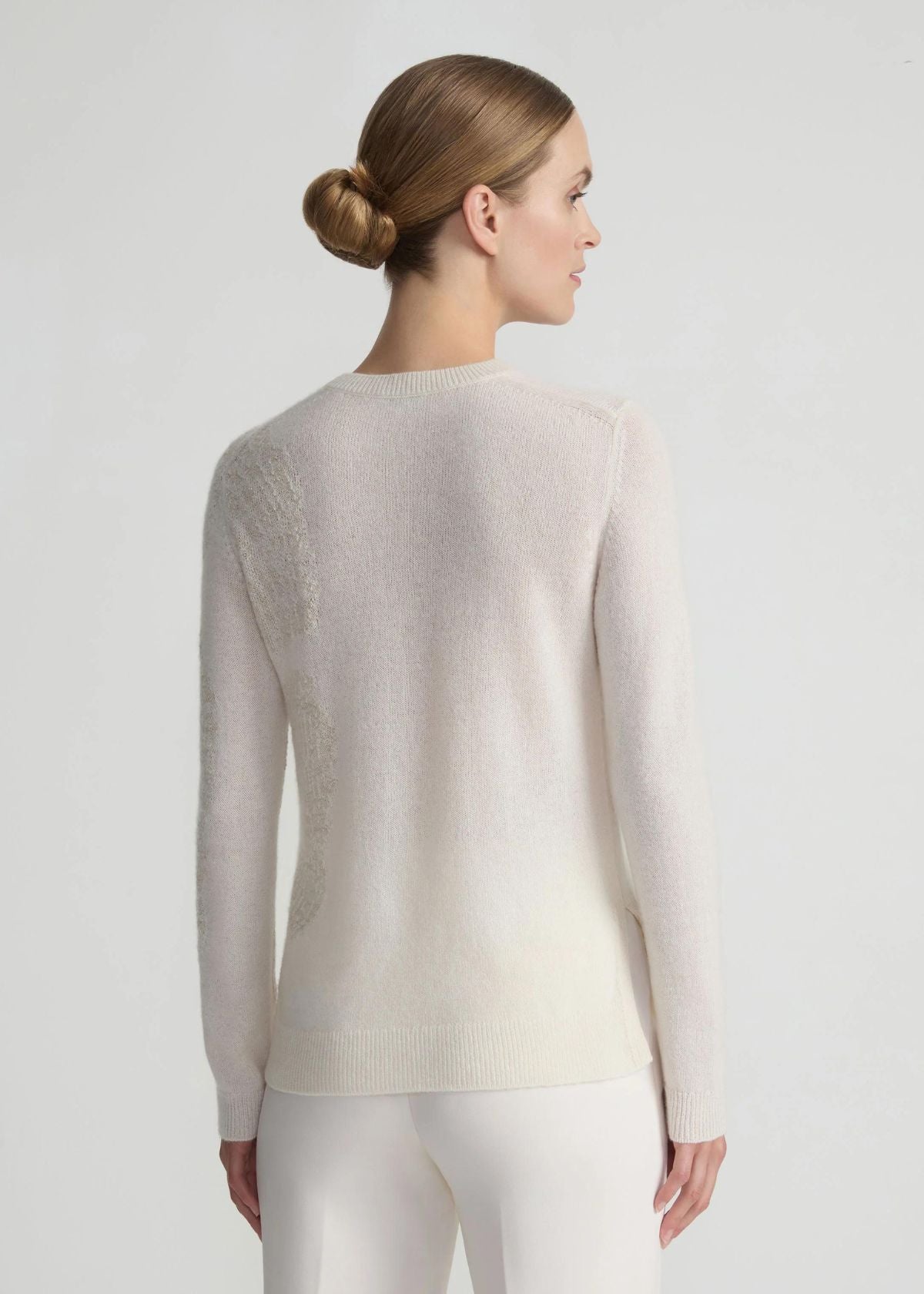 LAFAYETTE 148 Wood Grain Intarsia Sweater - Cloud Metallic