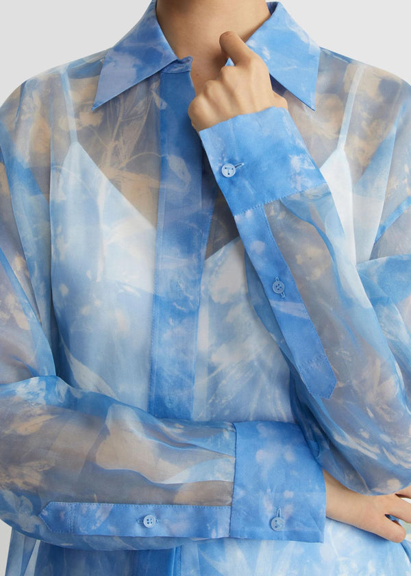 LAFAYETTE 148 Eco Flora Print Silk Organza Tunic Top - Bluebell Multi