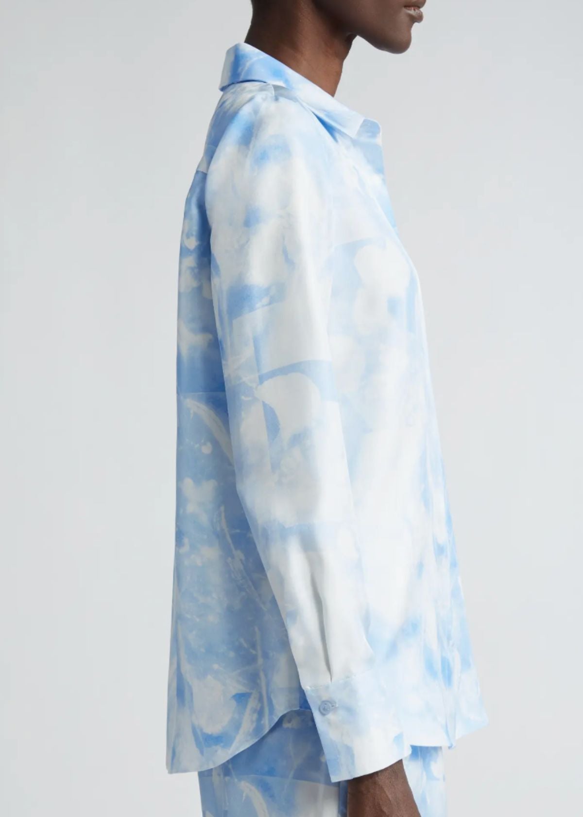 LAFAYETTE 148 Scottie Floral Print Silk Twill Top - Sky Blue Multi