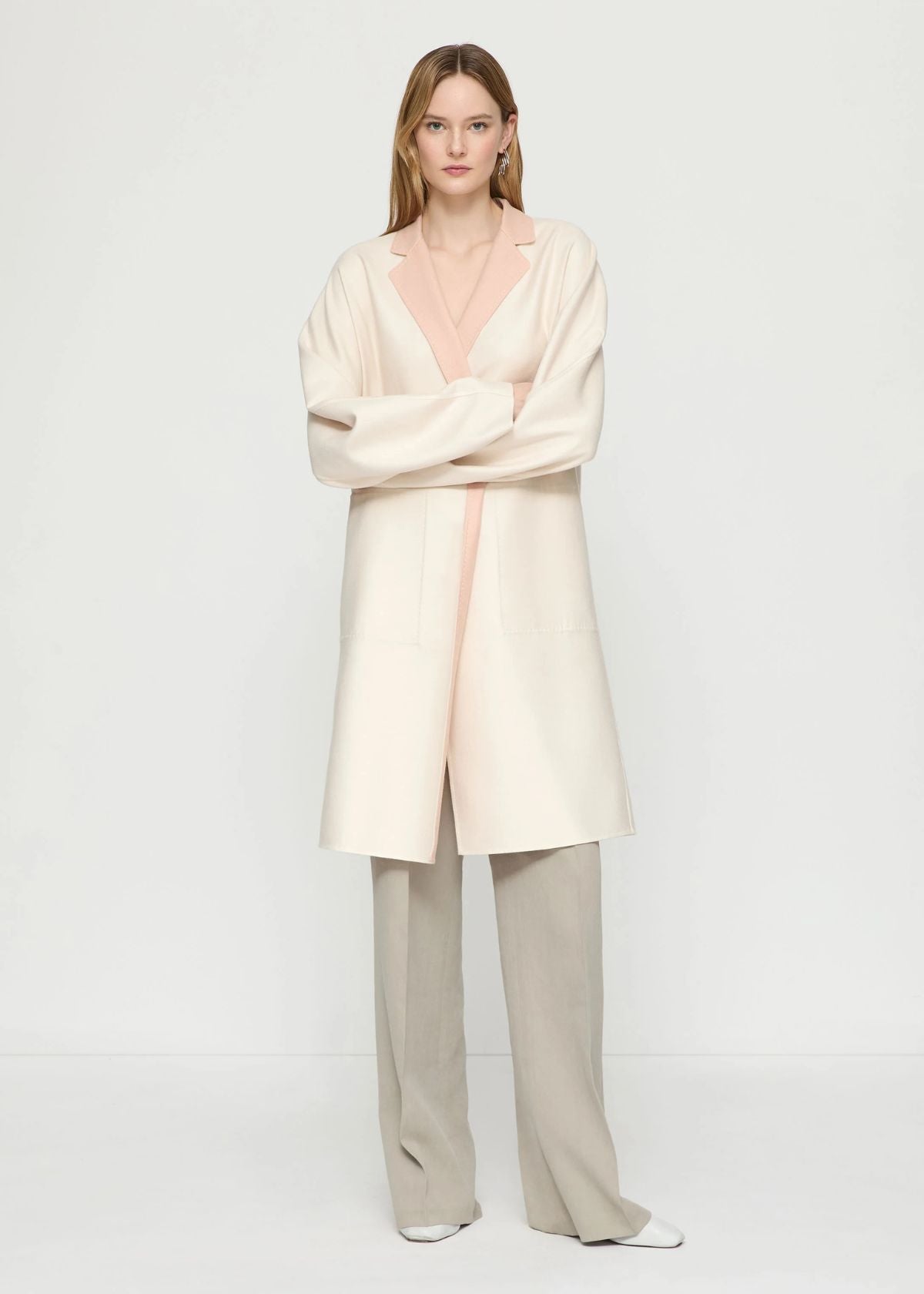 LAFAYETTE 148 Two Tone Wool-Silk Double Face Reversible Coat - Shell/Oatmeal Melange