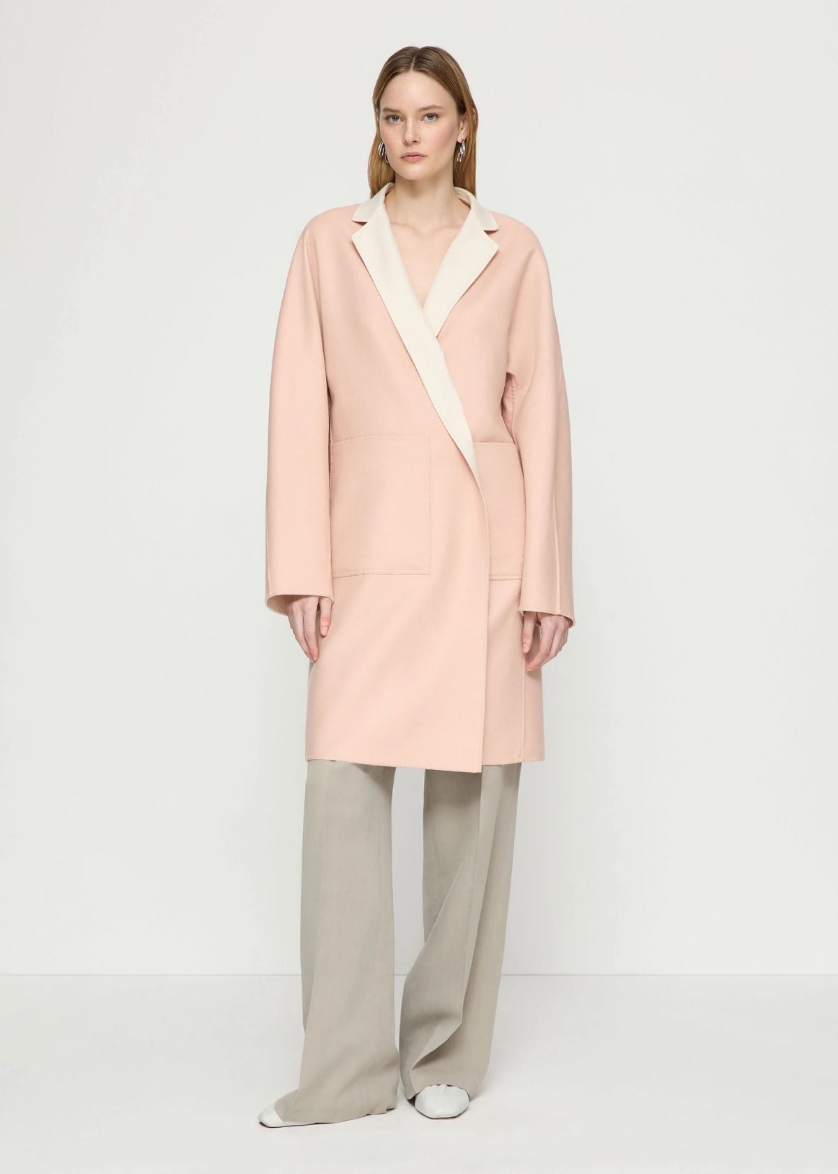 LAFAYETTE 148 Two Tone Wool-Silk Double Face Reversible Coat - Shell/Oatmeal Melange