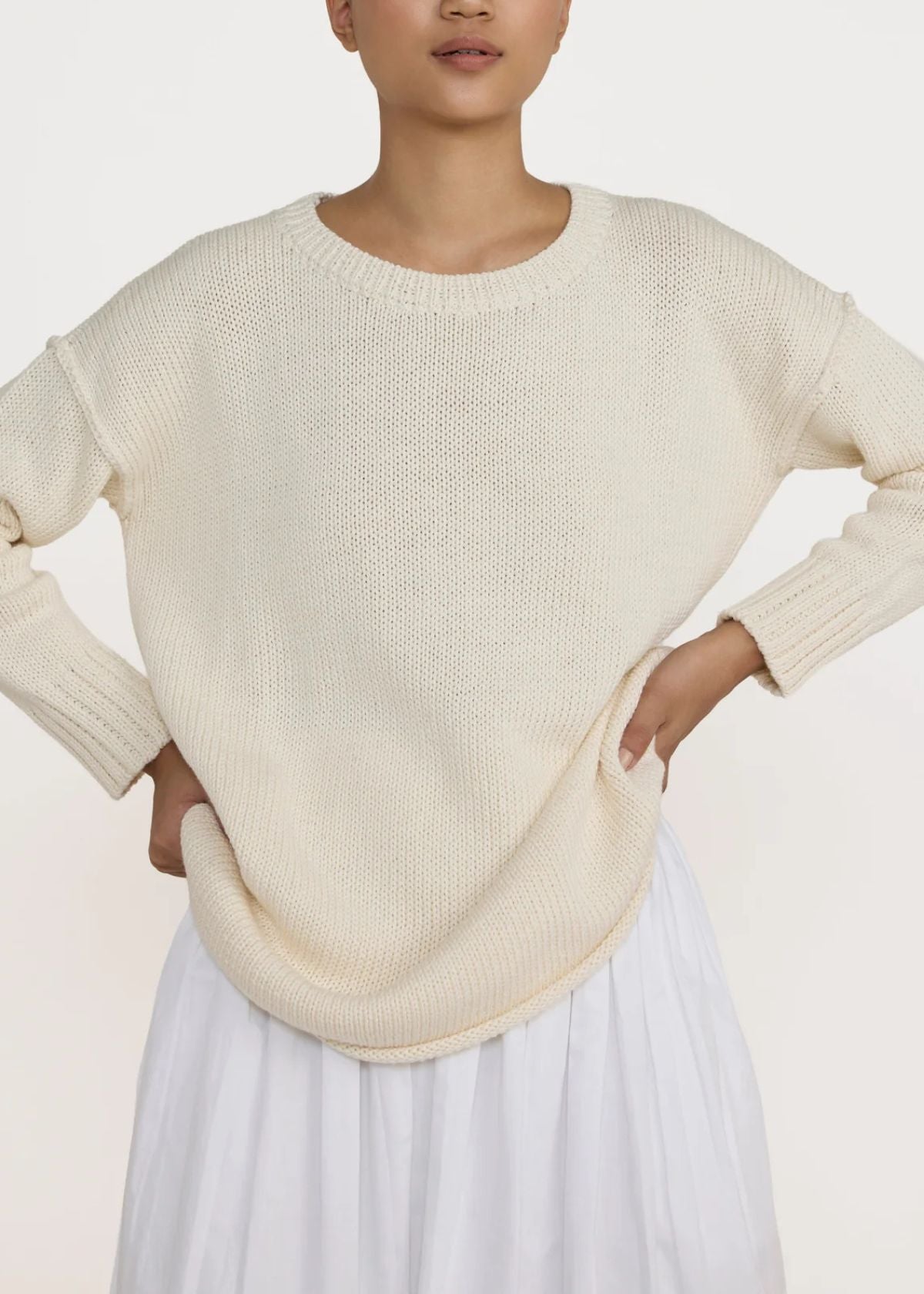 LAUDE THE LABEL Oversized Crew Neck Sweater - Ivory