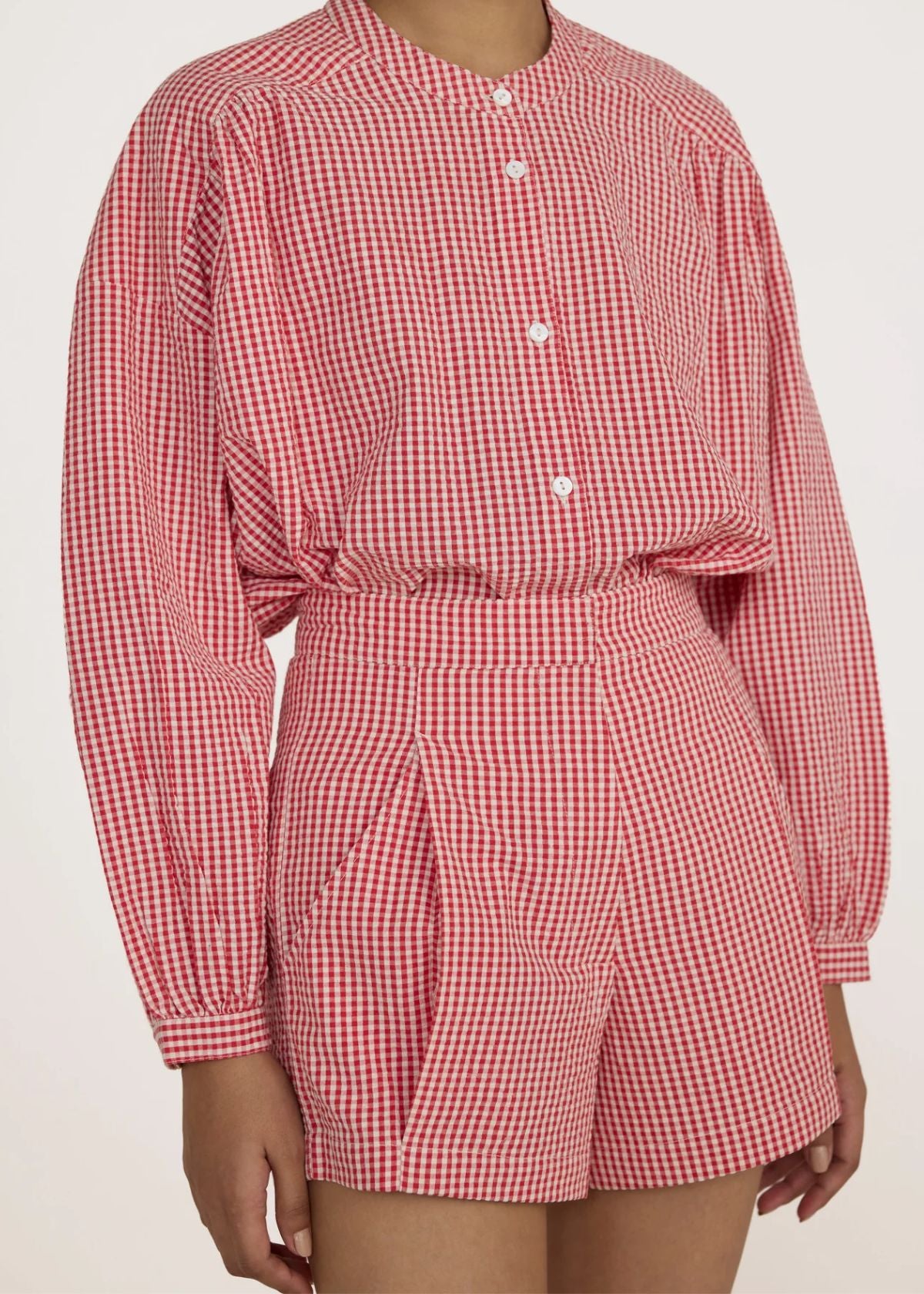 Laude the Label Pleated Tailored Shorts - Poppy Gingham