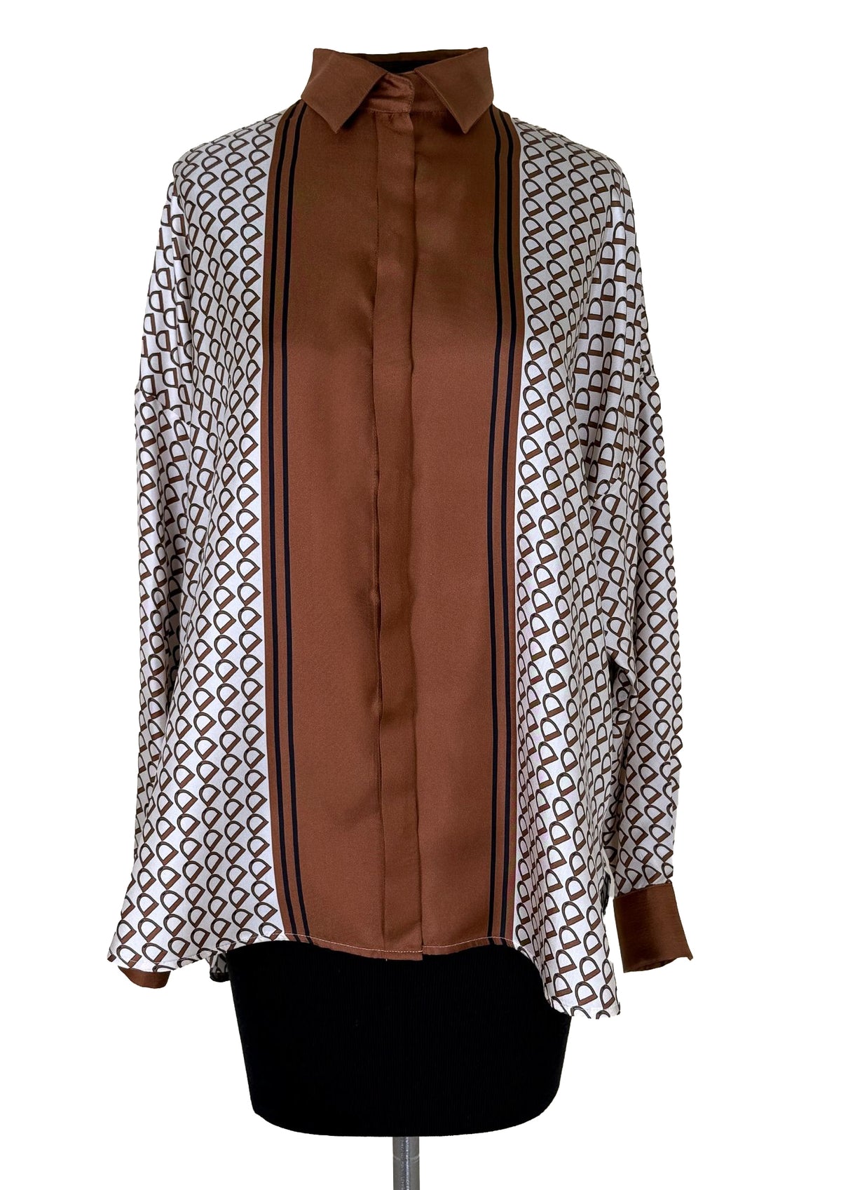LE SARTE PETTEGOLE Silk Equestrian Print Top - Brown Multi