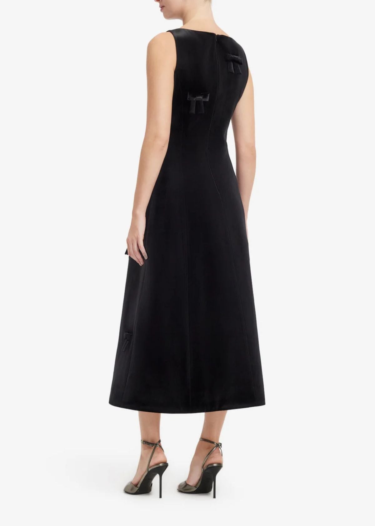 LEO LIN Cleo Velvet Bow Sleeveless Midi Dress - Ebony