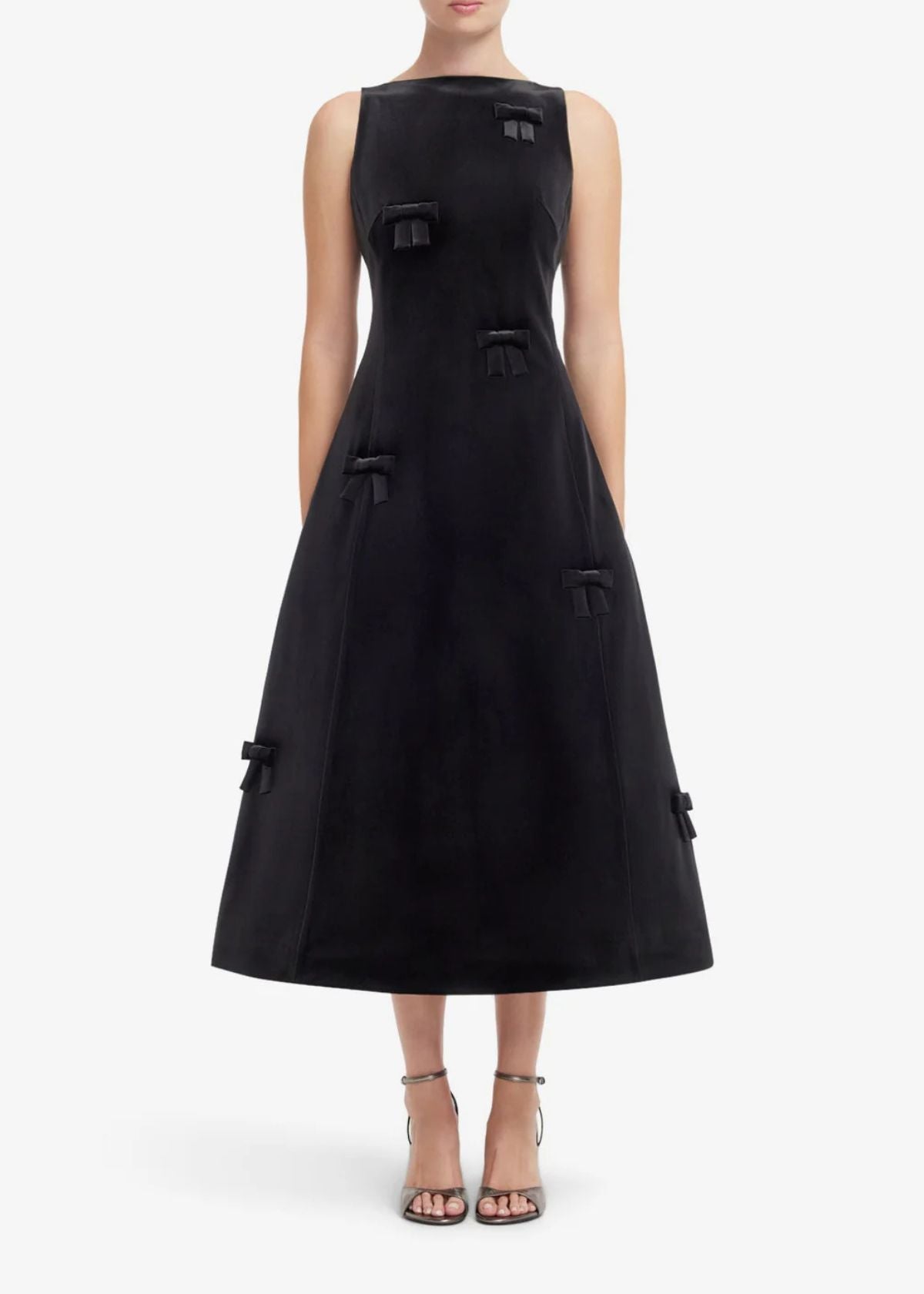 LEO LIN Cleo Velvet Bow Sleeveless Midi Dress - Ebony