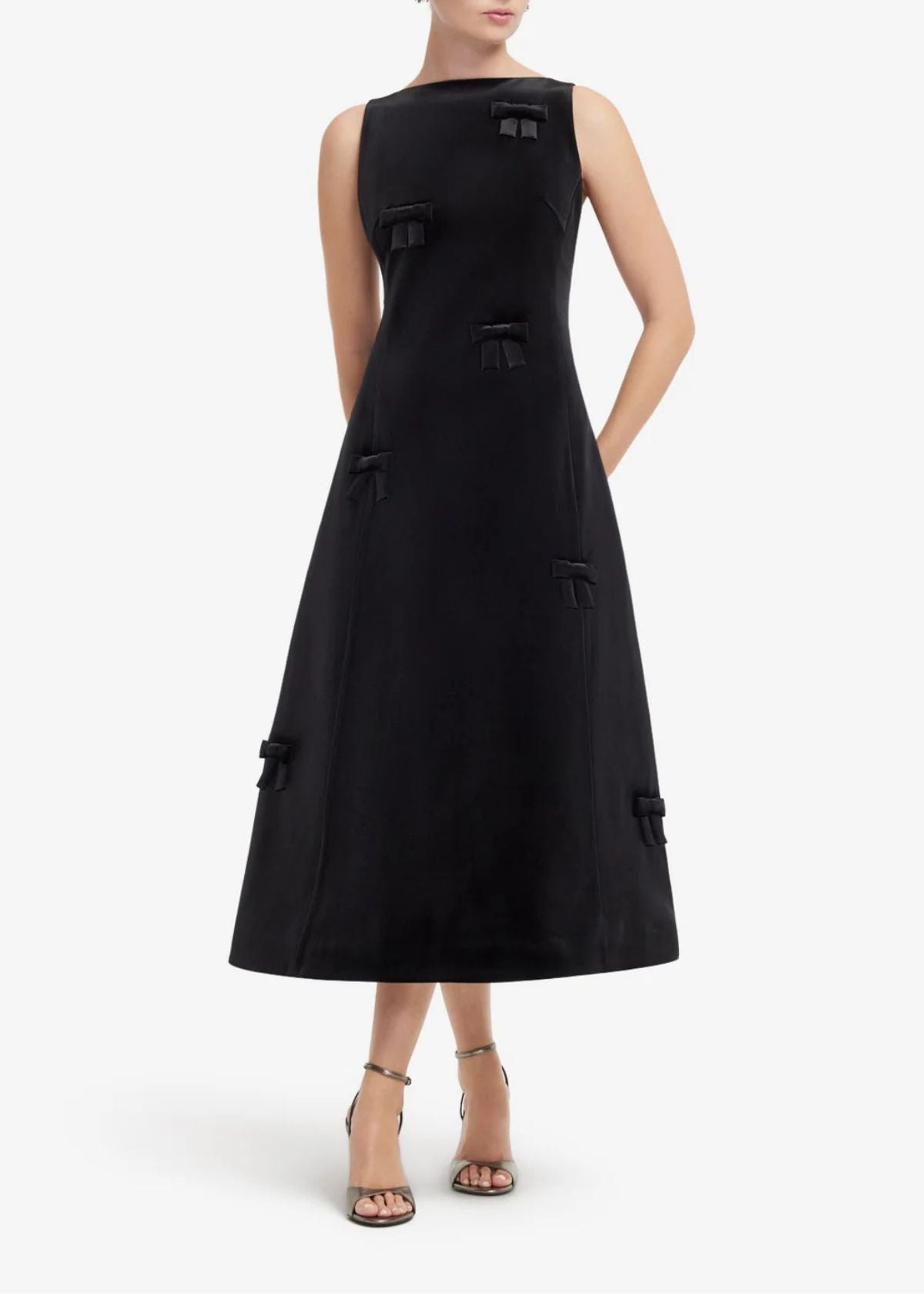 LEO LIN Cleo Velvet Bow Sleeveless Midi Dress - Ebony