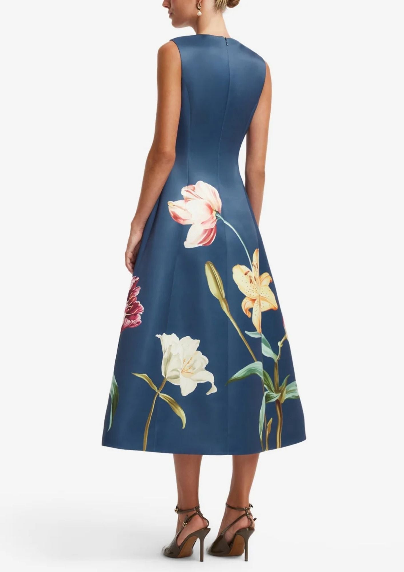 LEO LIN Cleo Embroidered Sleeveless Midi Dress - Lily Print in Indigo