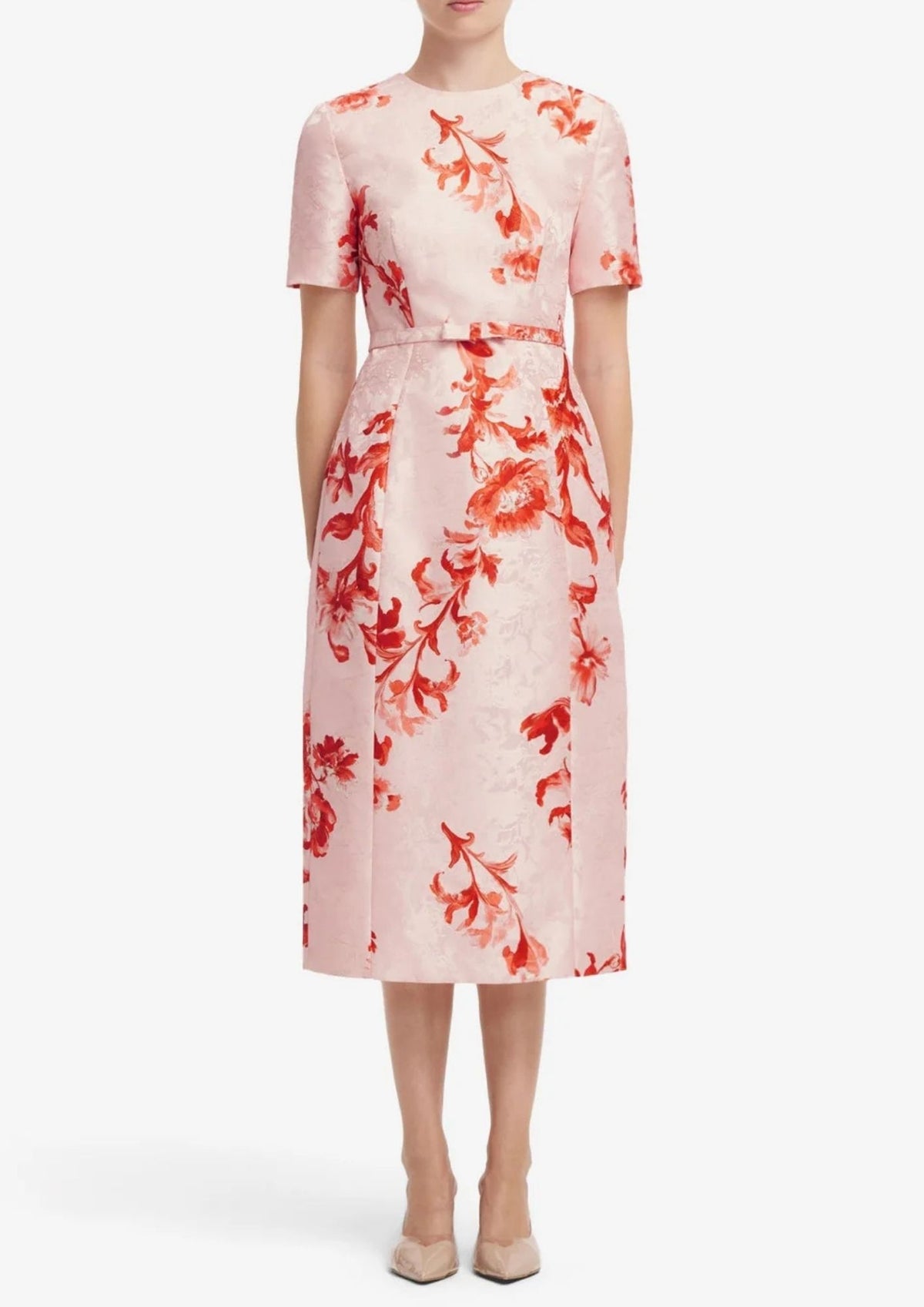 LEO LIN Elizabeth Jacquard Short Sleeve Midi Dress - Magnolia Print