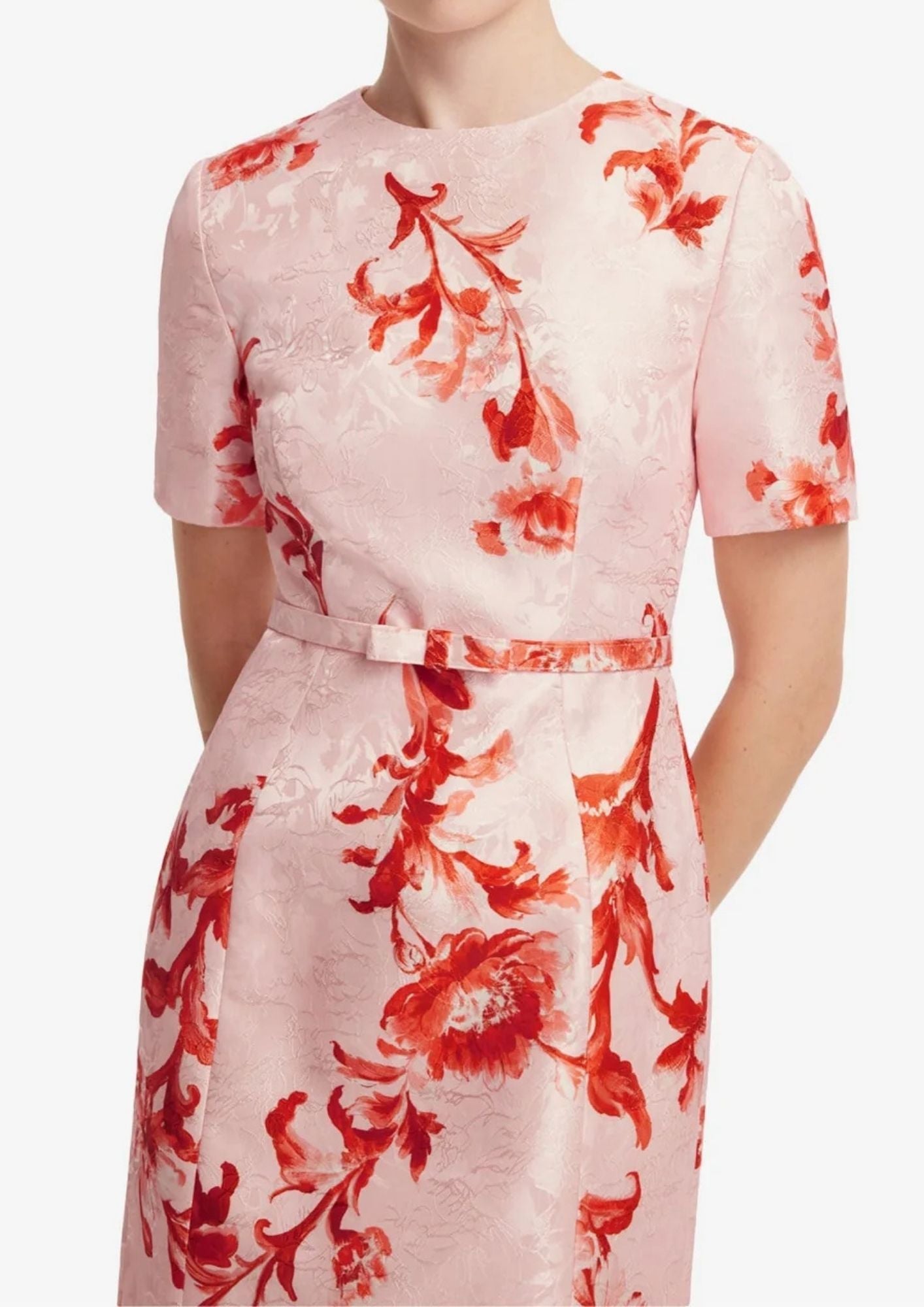 LEO LIN Elizabeth Jacquard Short Sleeve Midi Dress - Magnolia Print