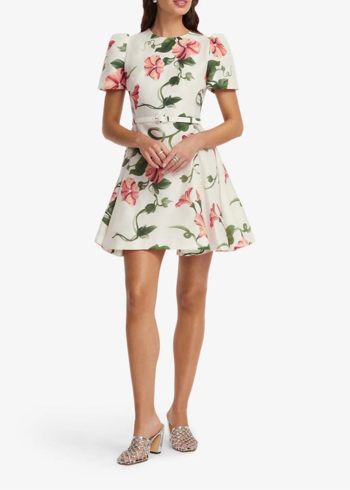 LEO LIN Elyse Short Sleeve Mini Dress - Vine Print in Snow