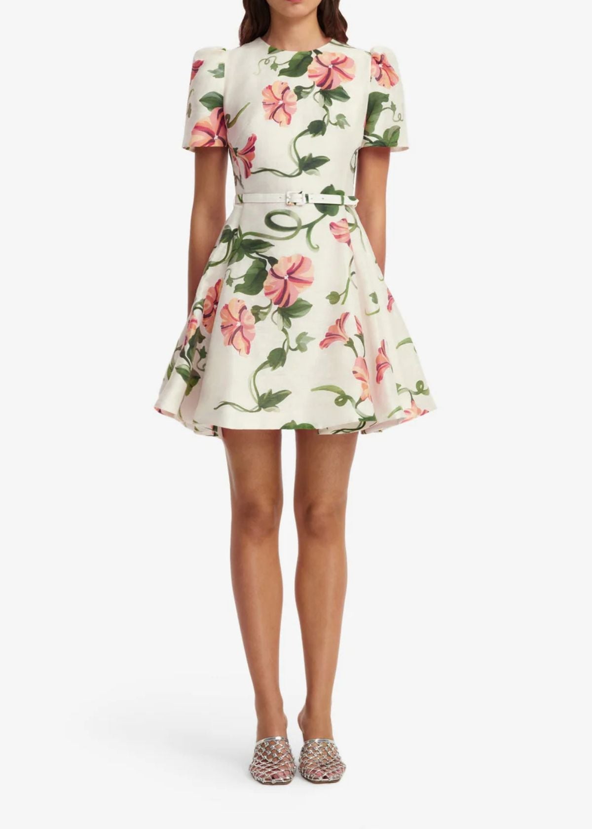 LEO LIN Elyse Short Sleeve Mini Dress - Vine Print in Snow