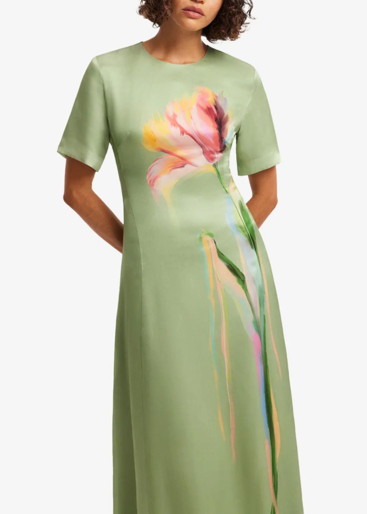 LEO LIN Alice Short Sleeve Maxi Dress - Tulip Print in Green