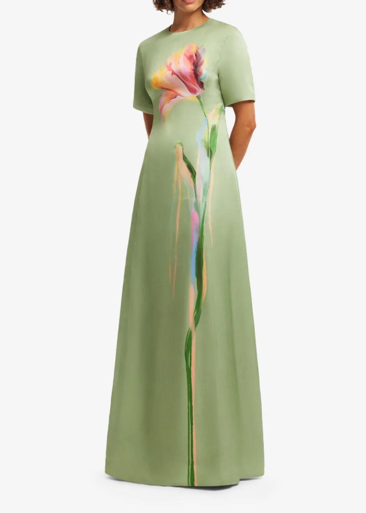 LEO LIN Alice Short Sleeve Maxi Dress - Tulip Print in Green