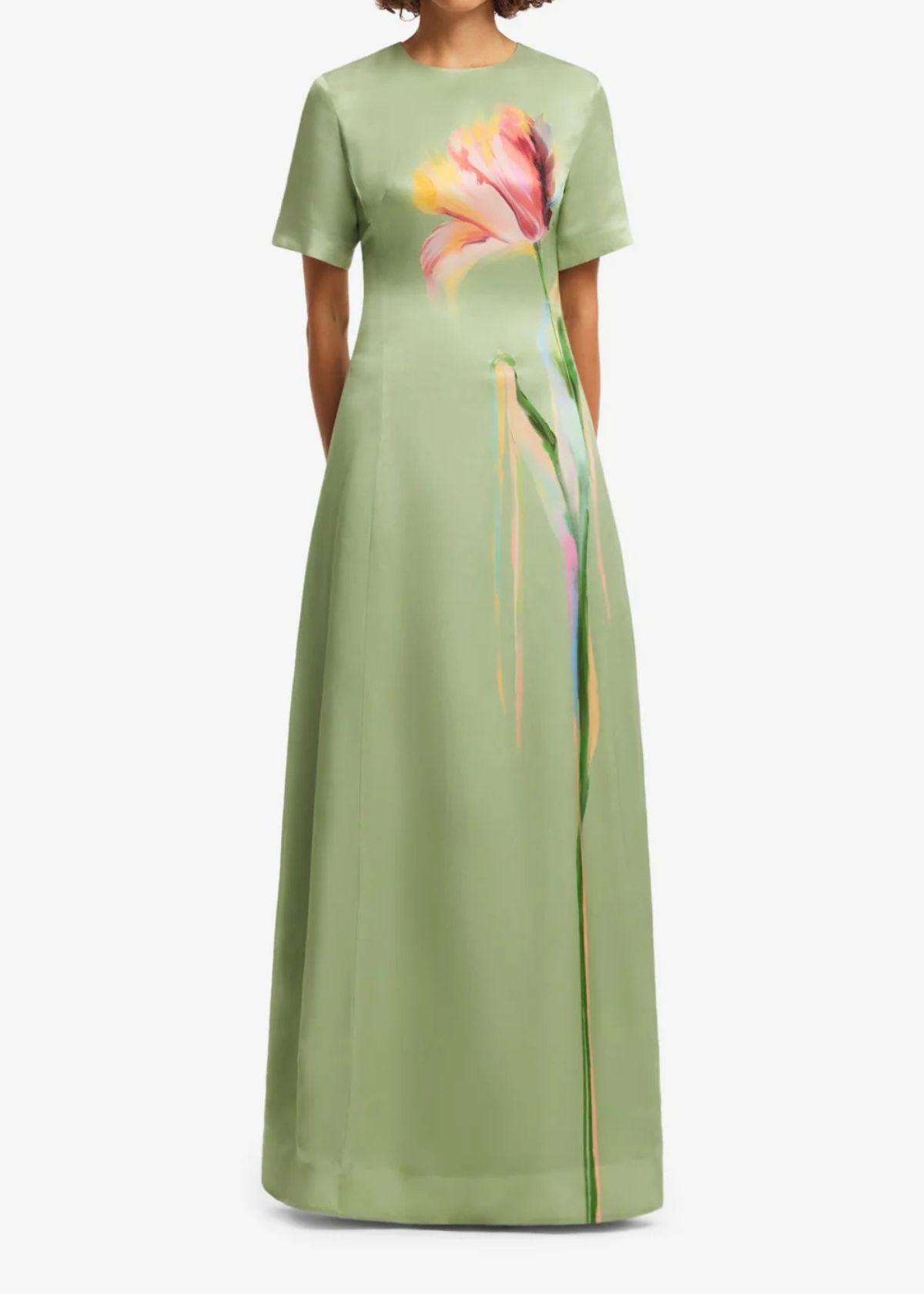 LEO LIN Alice Short Sleeve Maxi Dress - Tulip Print in Green