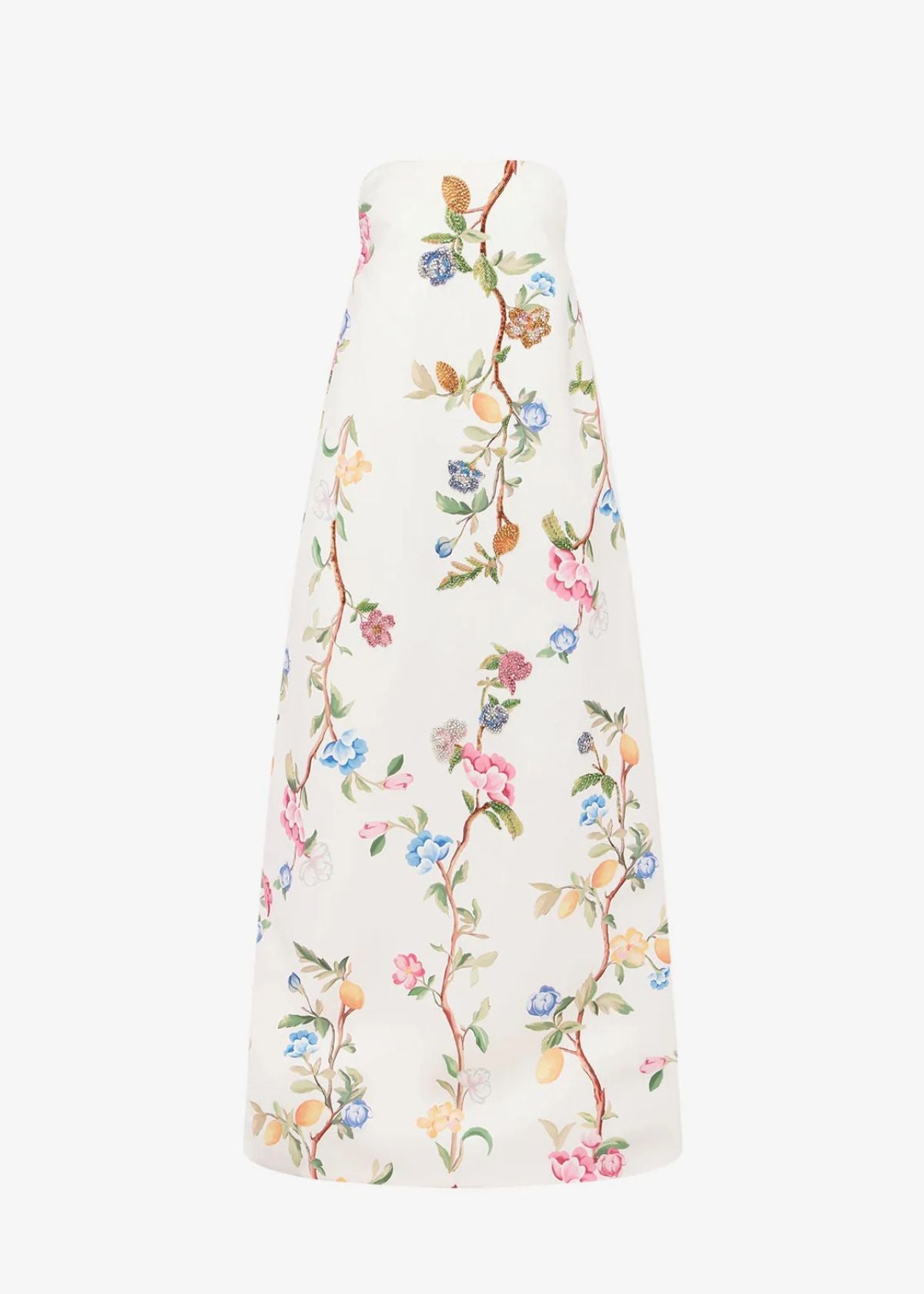 LEO LIN Phoebe Embellished Gown - Lemon Vine Print in Snow