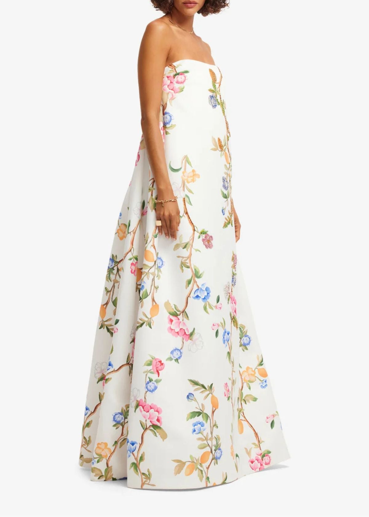 LEO LIN Phoebe Embellished Gown - Lemon Vine Print in Snow