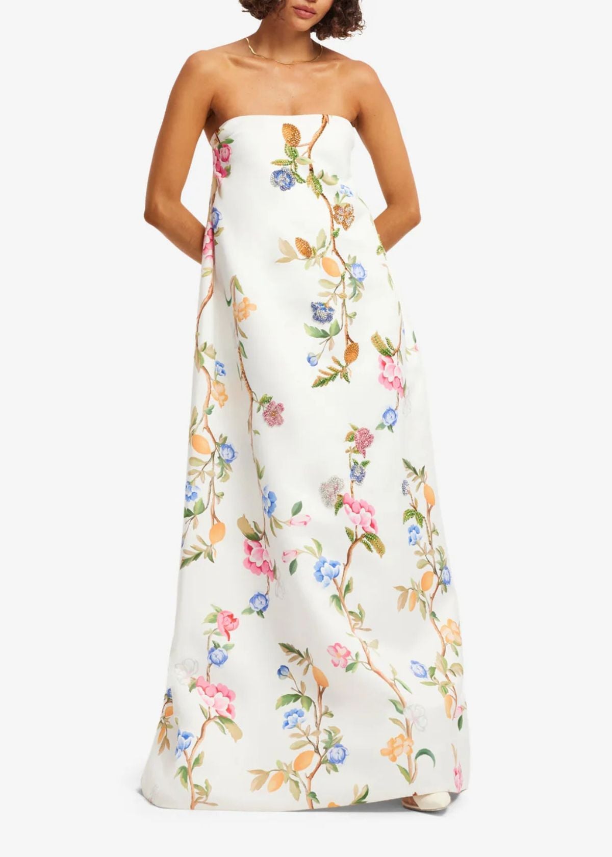 LEO LIN Phoebe Embellished Gown - Lemon Vine Print in Snow