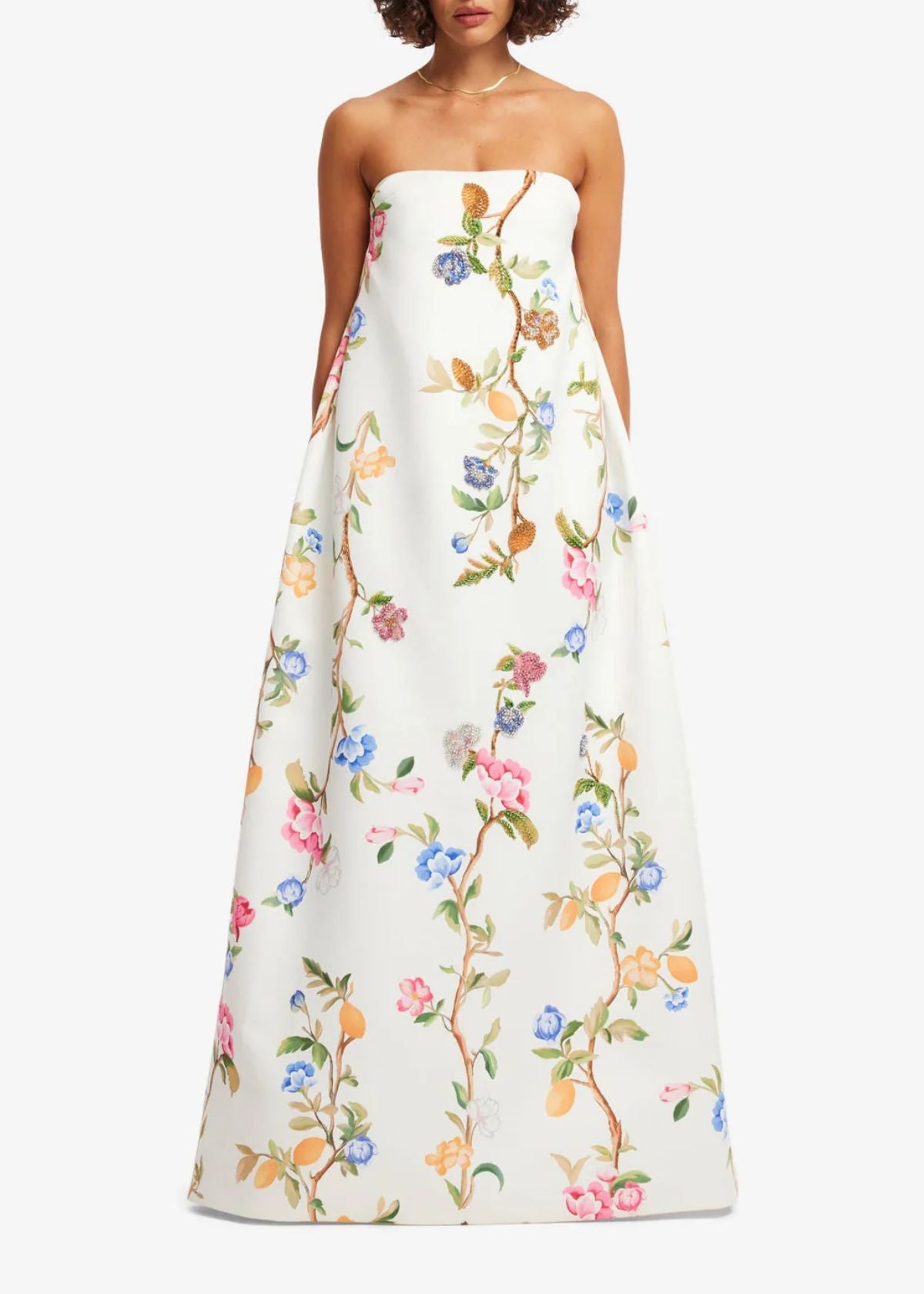 LEO LIN Phoebe Embellished Gown - Lemon Vine Print in Snow