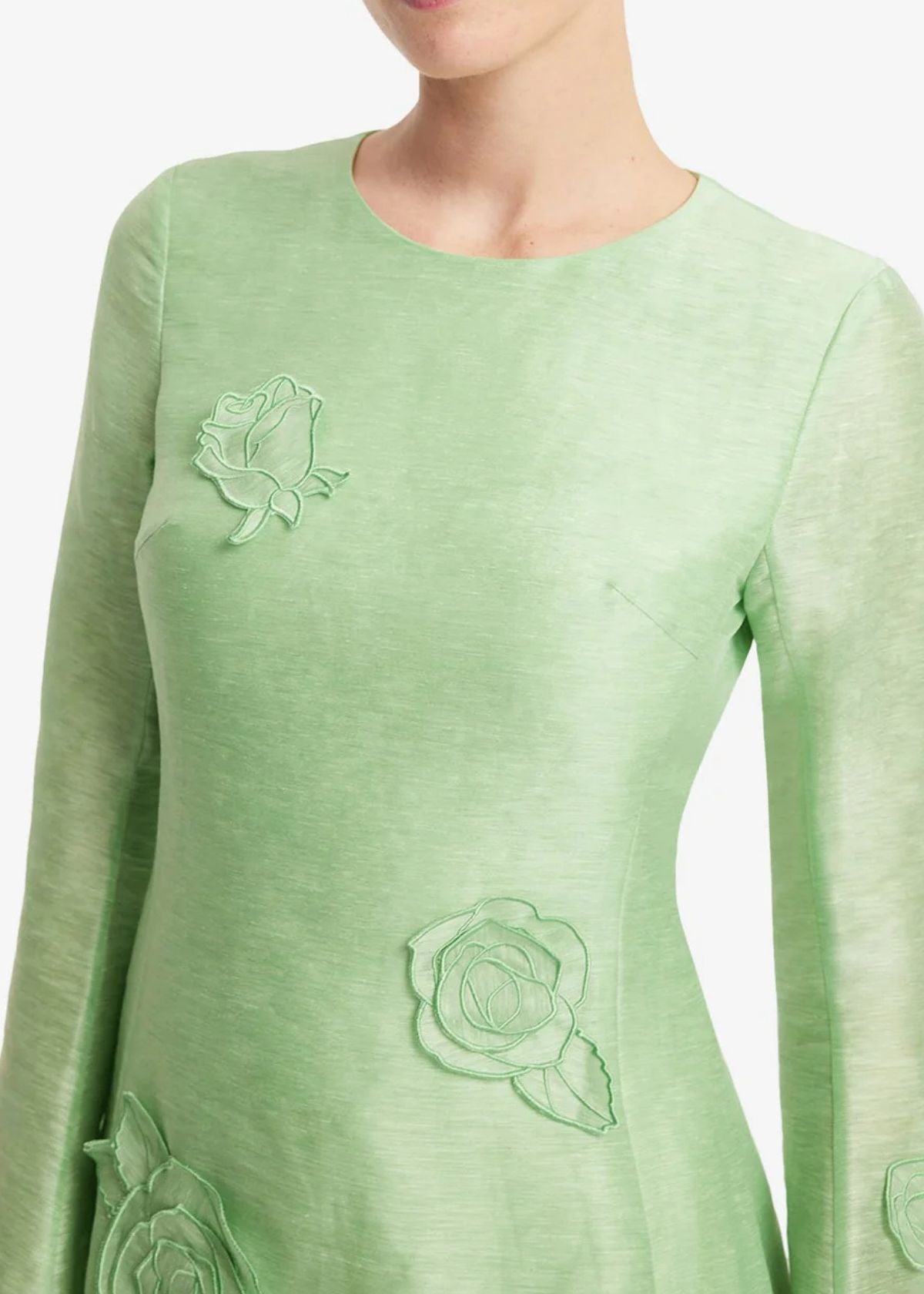 LEO LIN Suzanne Applique Long Sleeve Mini Dress - Juniper Green