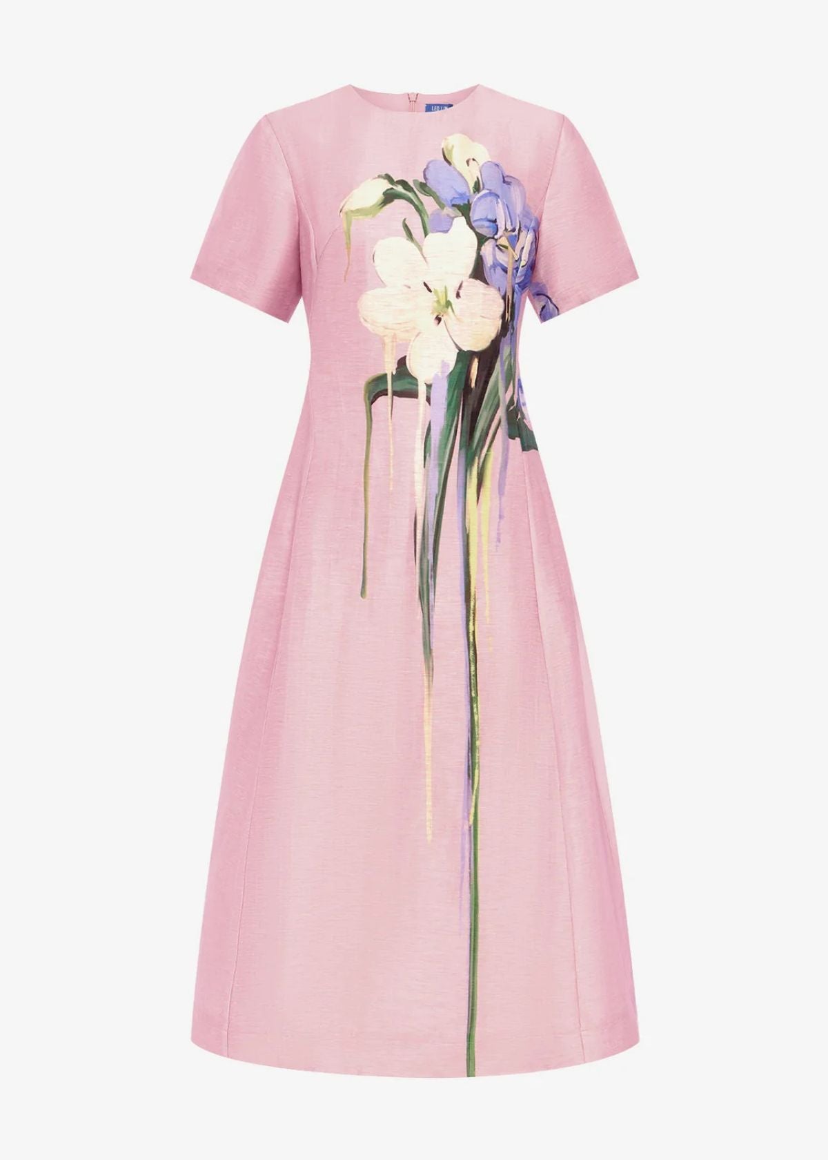 LEO LIN Caroline Short Sleeve Midi Dress - Bouquet Print in Pink