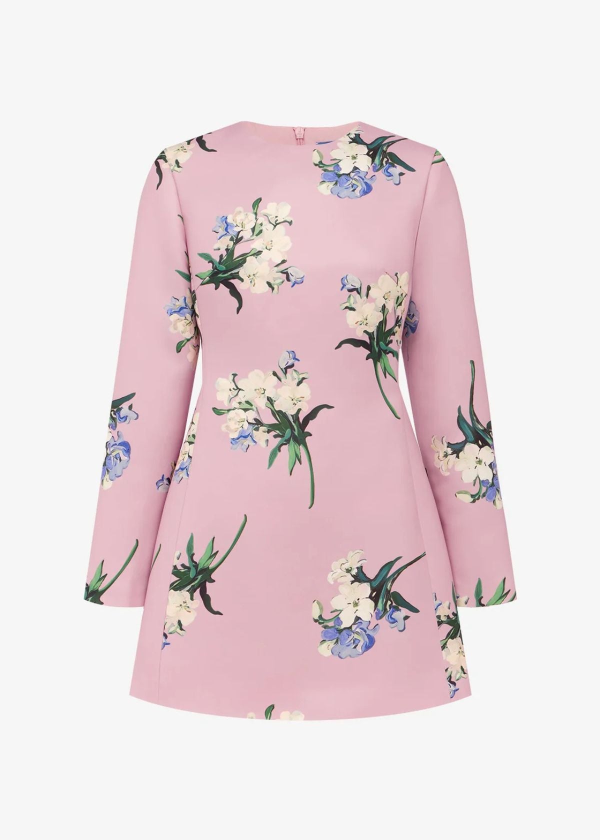LEO LIN Aliza Long Sleeve Mini Dress - Bouquet Print in Pastel. Pink