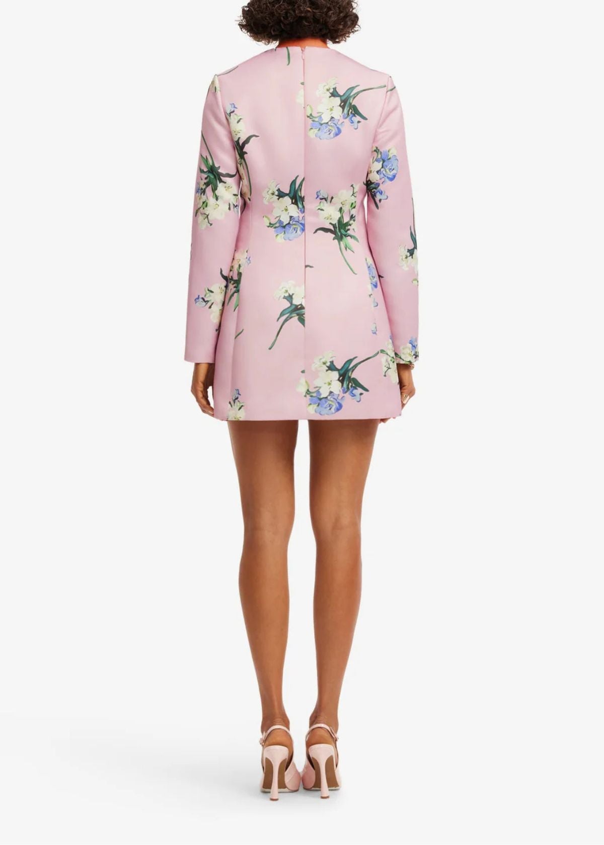 LEO LIN Aliza Long Sleeve Mini Dress - Bouquet Print in Pastel. Pink
