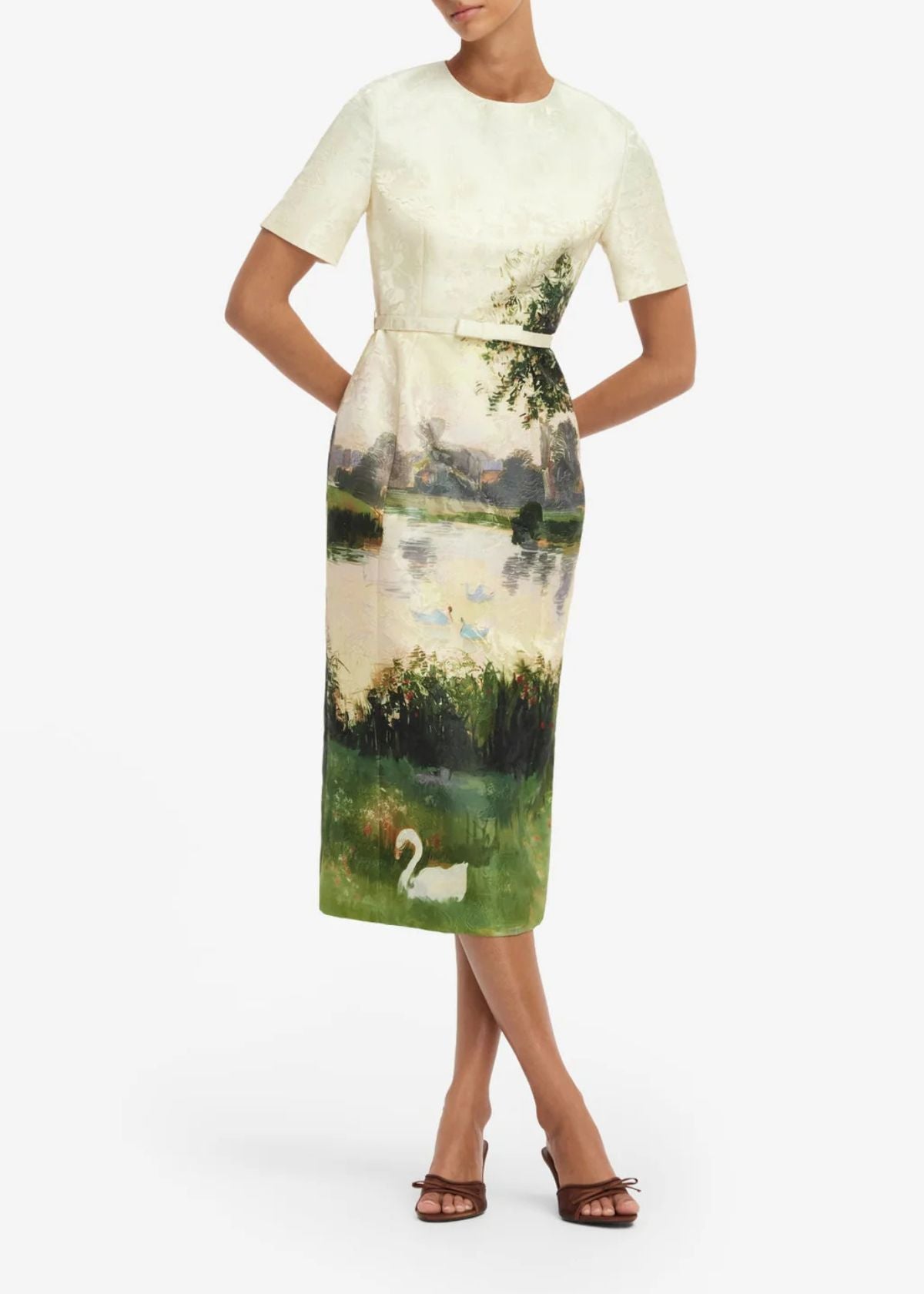 LEO LIN Elizabeth Jacquard Short Sleeve Midi Dress - Serene Print