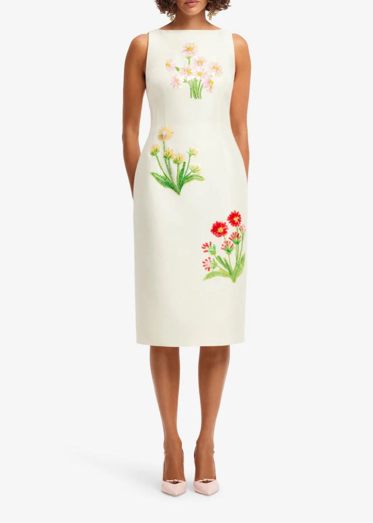 LEO LIN Eleanor Embellished Wool Midi Dress - Wildflower