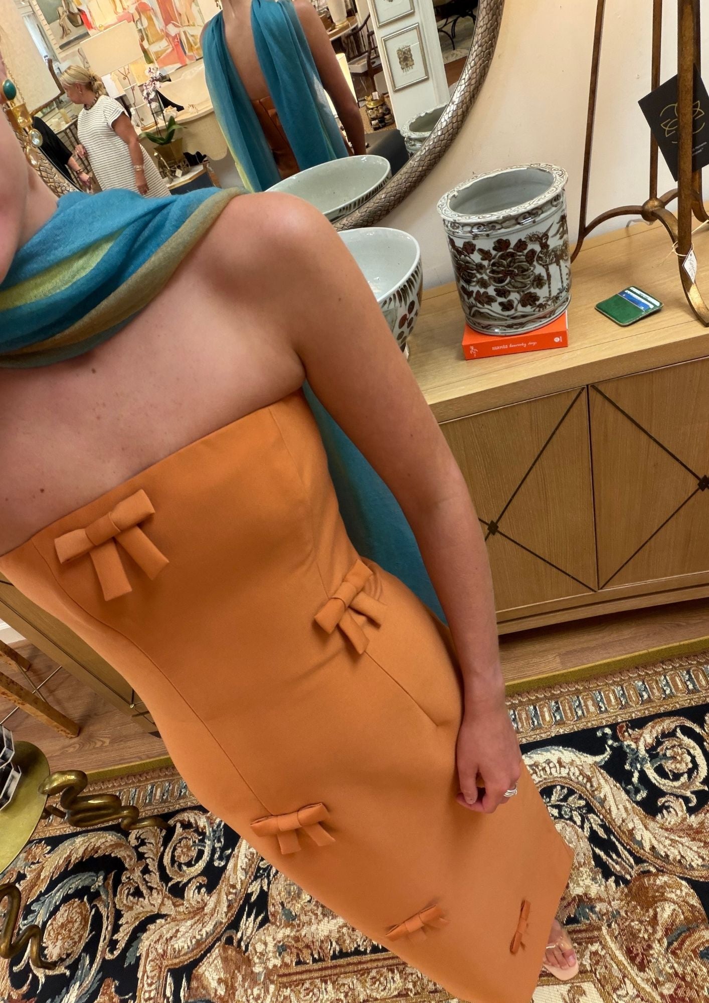 LEO LIN Rayna Bow Bustier Maxi Dress - Ochre