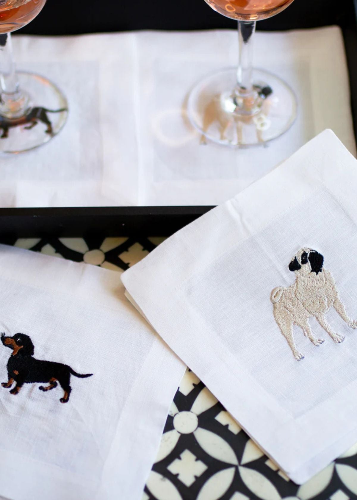 LETTERMADE Pug Embroidered Cocktail Napkin