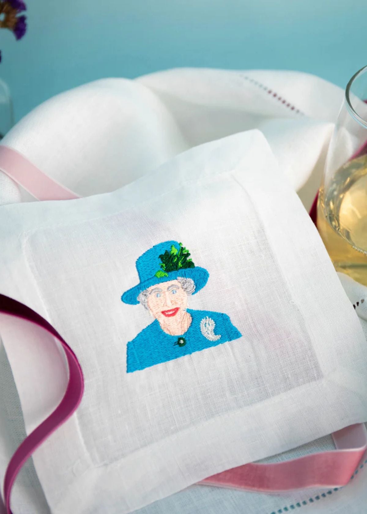 LETTERMADE Queen Elizabeth Embroidered Cocktail Napkin