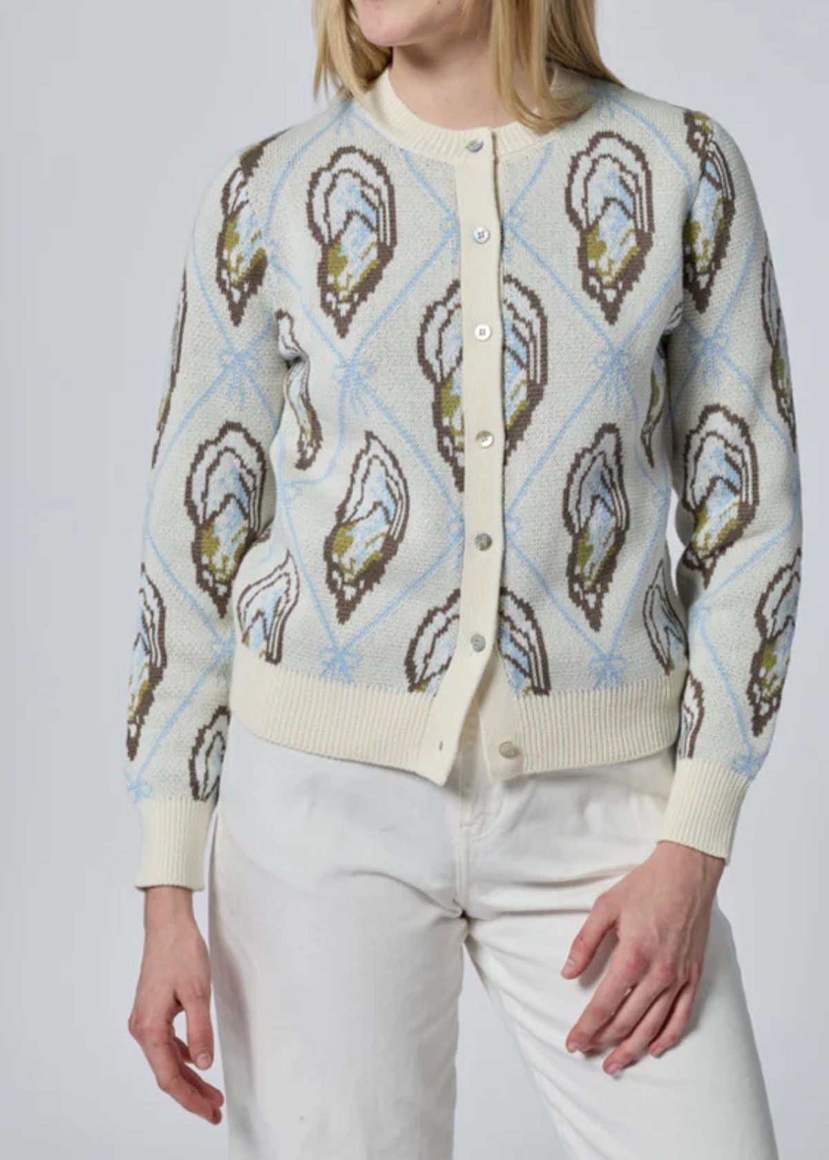LINGUA FRANCA Margot Oyster Cardigan - Cream Multi