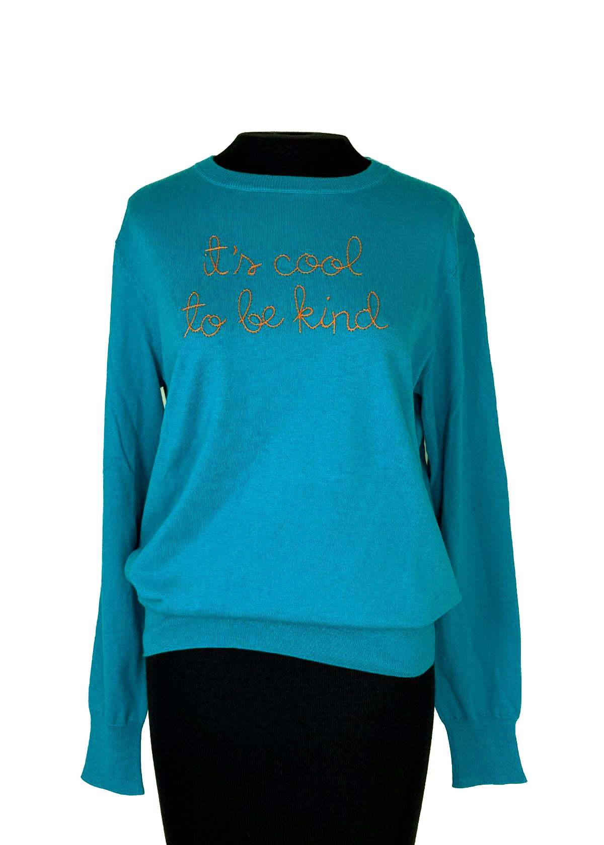 LINGUA FRANCA Cotton Silk "it's cool to be kind" Sweater - Teal