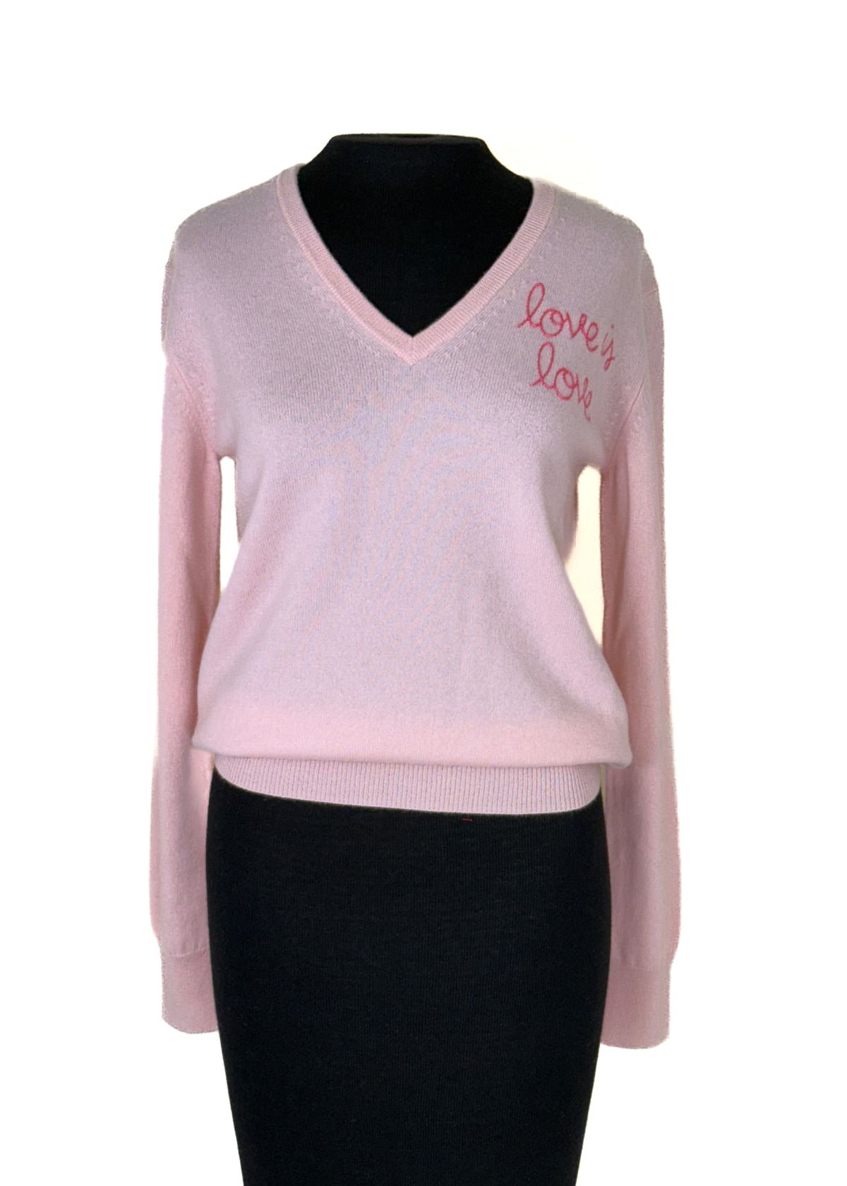 LINGUA FRANCA Cashmere V-Neck "Love is Love" Sweater - Peony