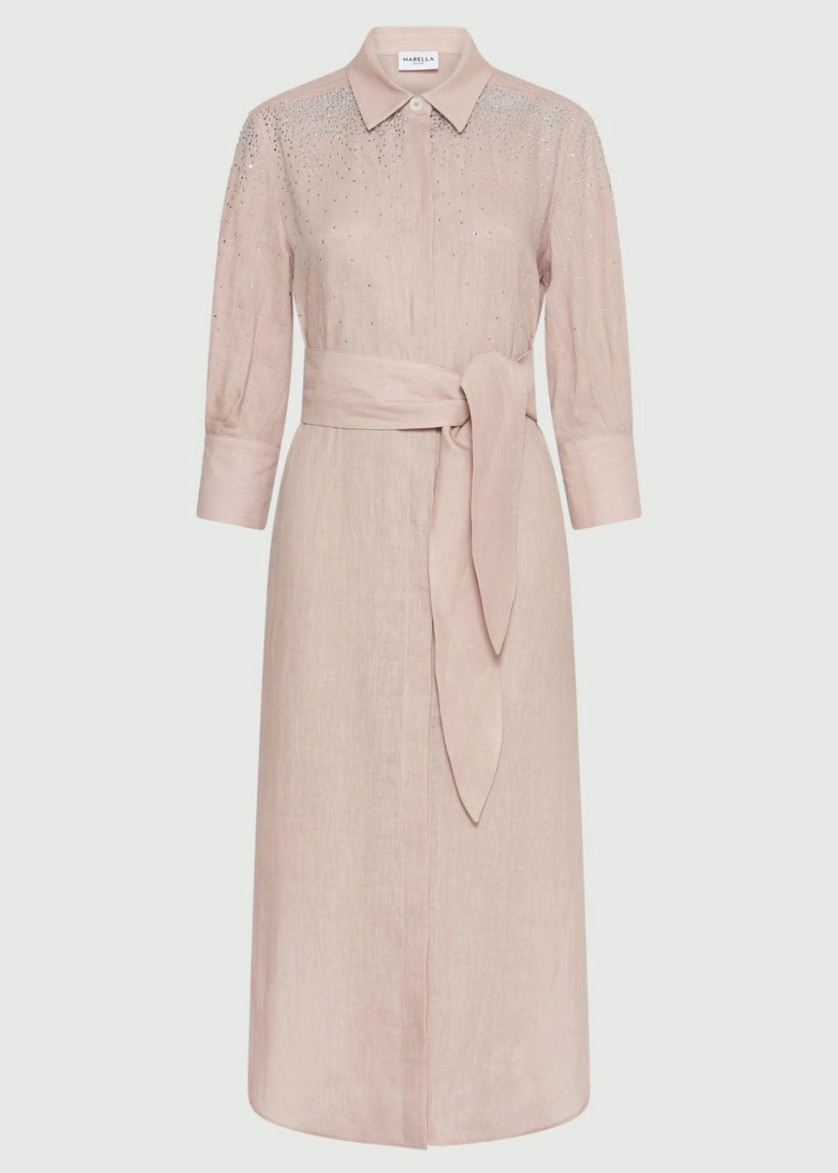 MARELLA Rhinestone Linen Shirt Dress - Powder