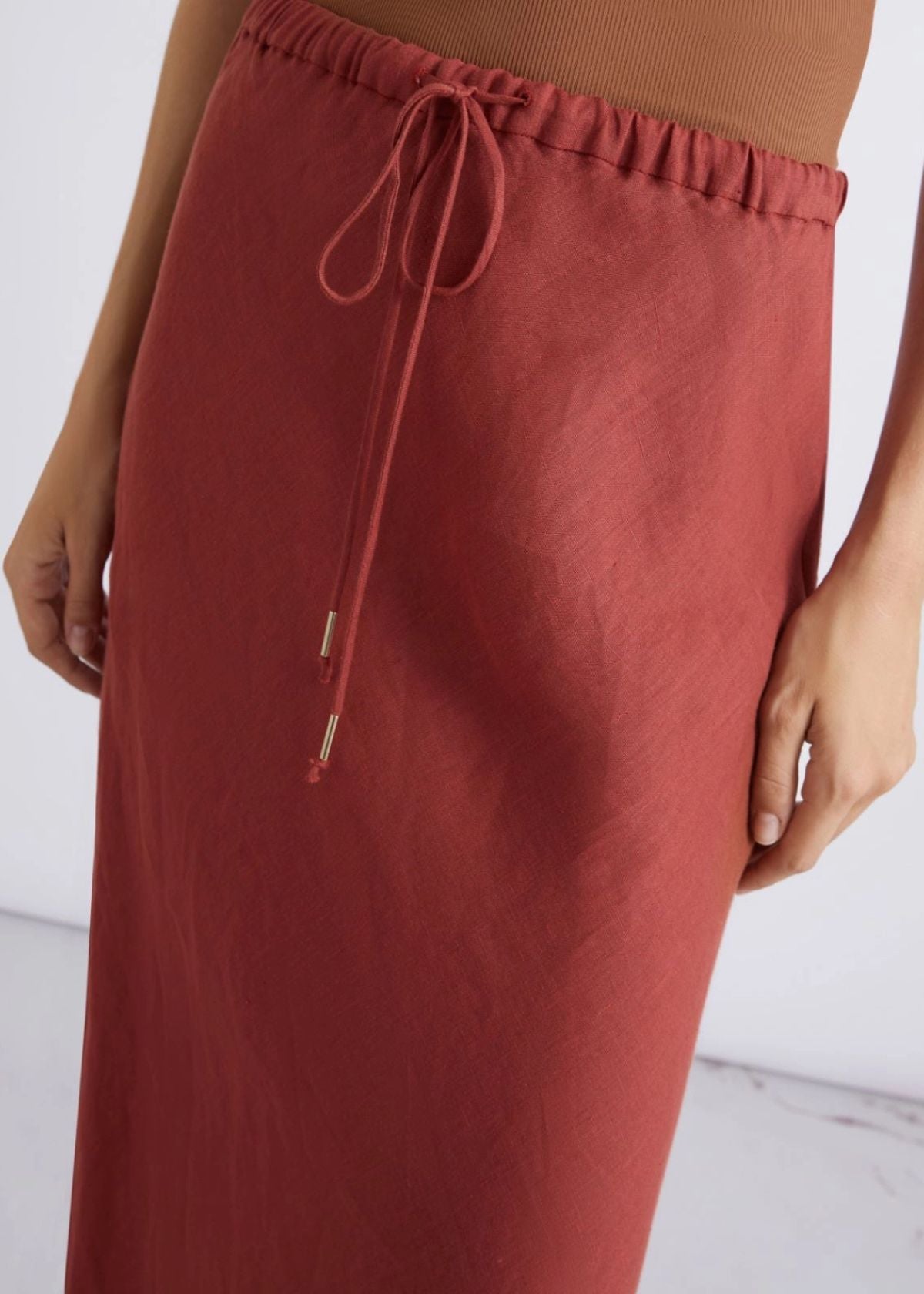 MARELLA Flared Linen Skirt - Brick Red