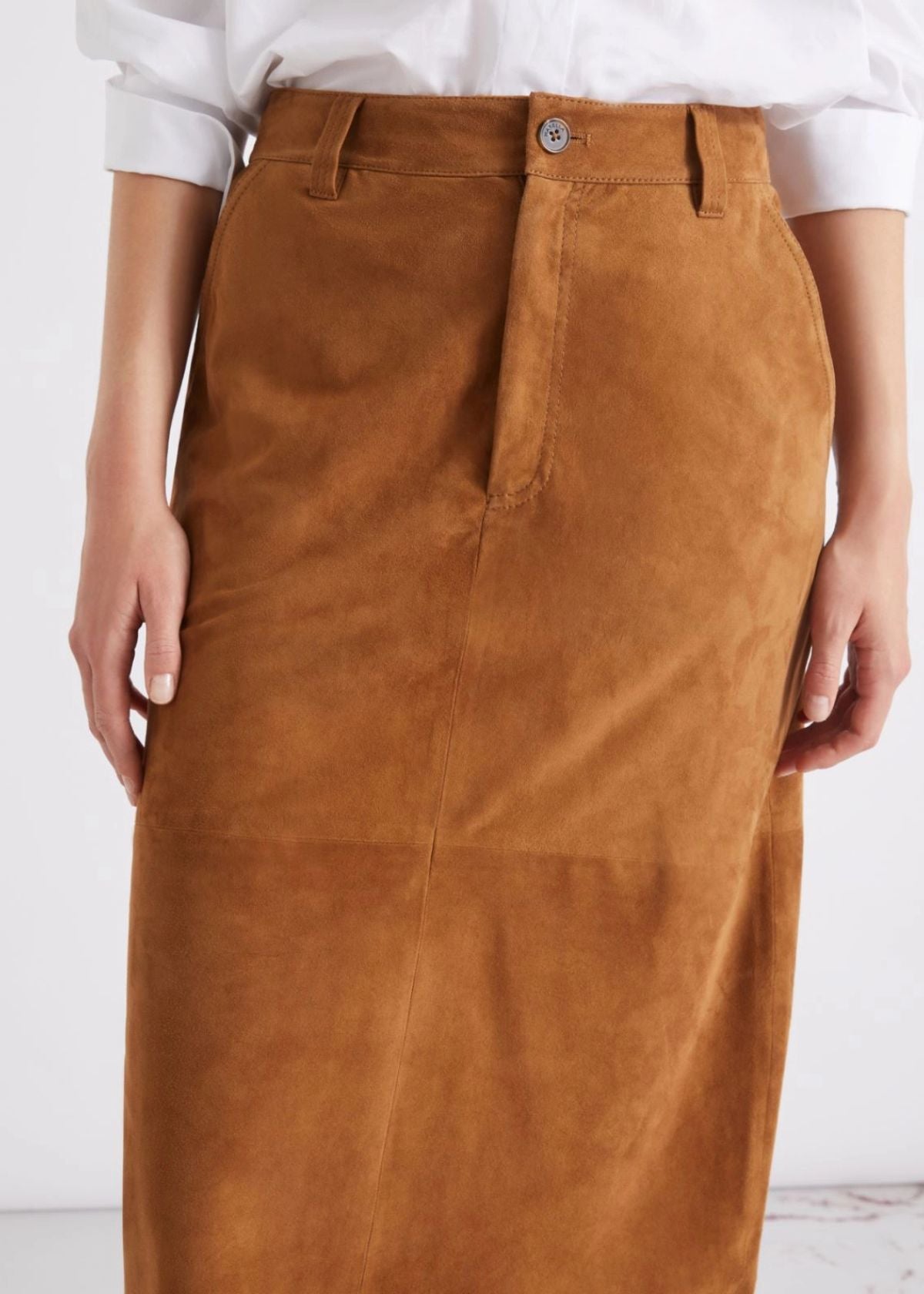 MARELLA Straight Fit Suede Skirt - Camel