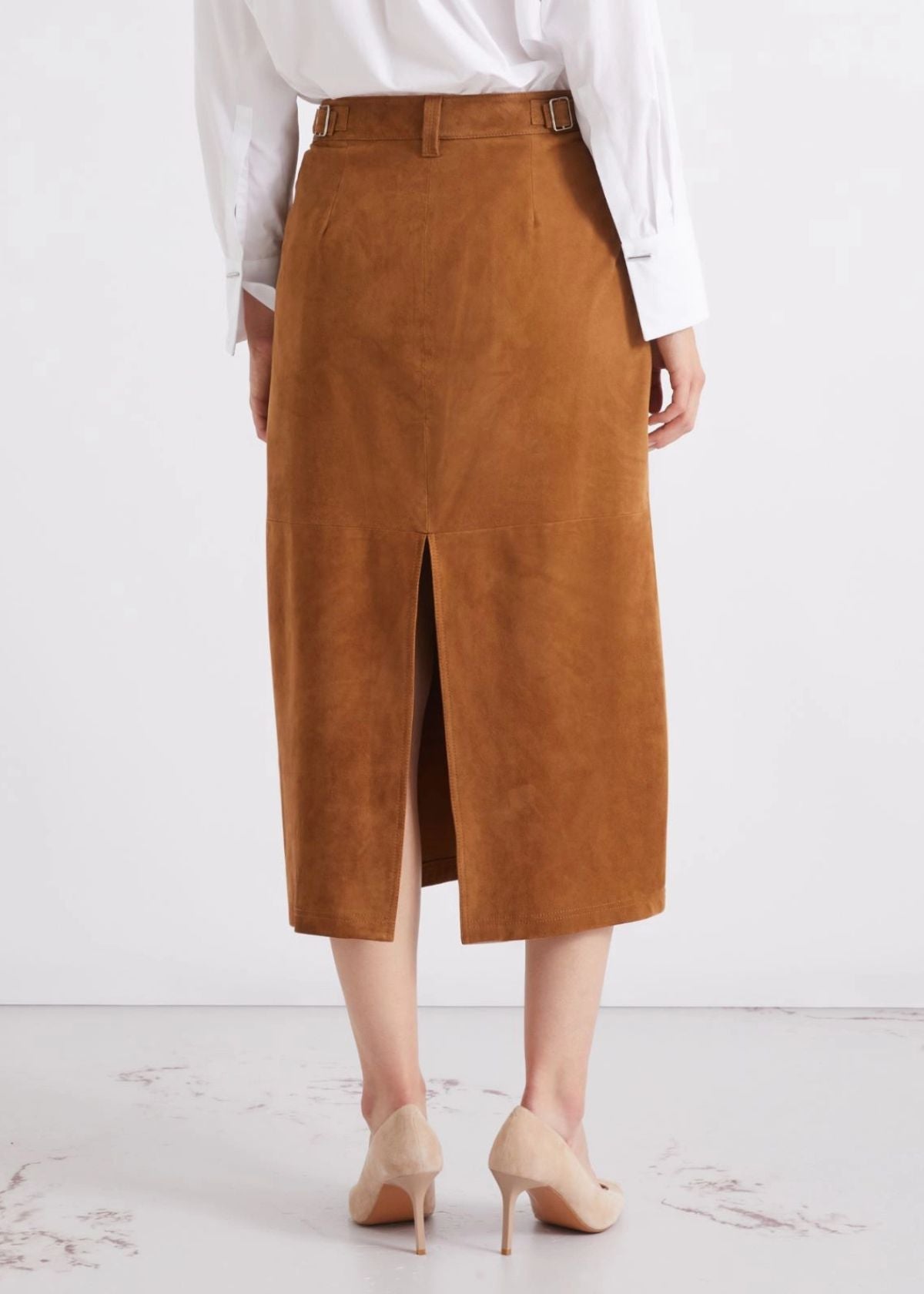 MARELLA Straight Fit Suede Skirt - Camel