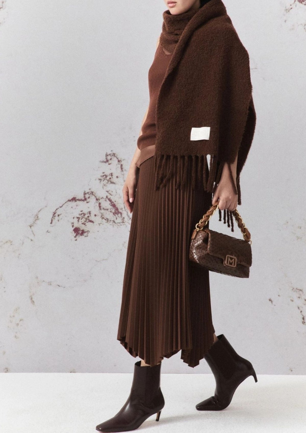 MARELLA Plissé Midi Skirt - Caramel