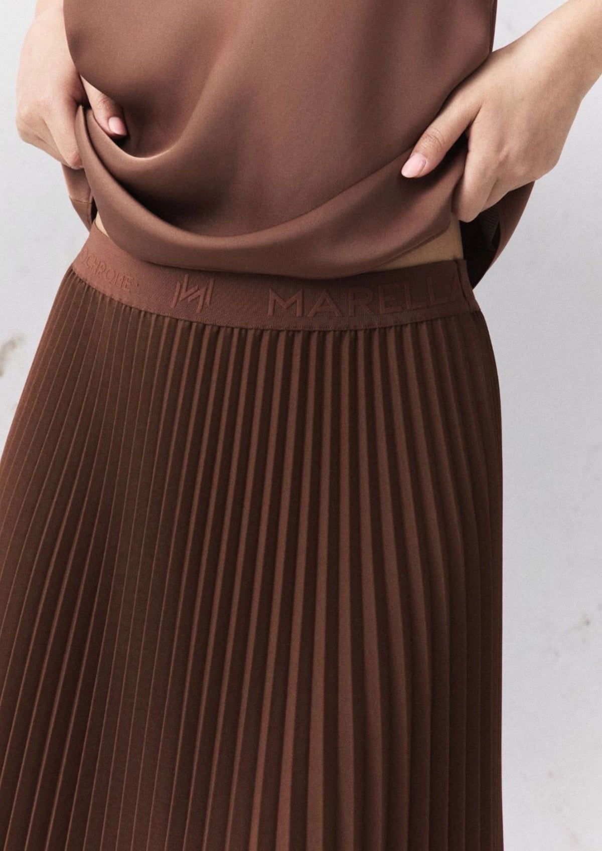 MARELLA Plissé Midi Skirt - Caramel