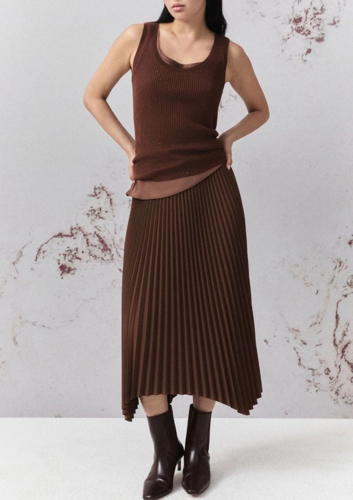 MARELLA Plissé Midi Skirt - Caramel