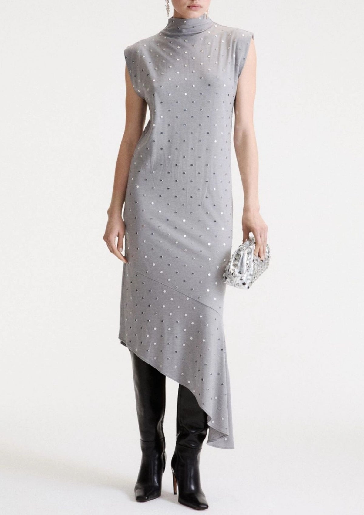 MARELLA Micro Studded Sleeveless Dress - Melange Grey