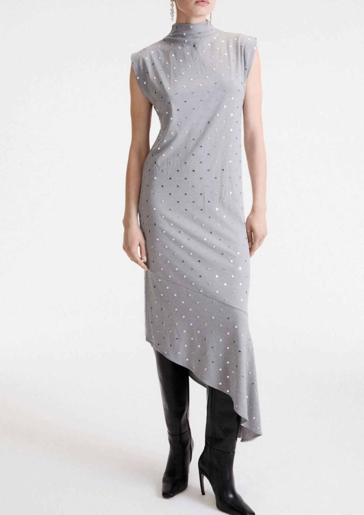 MARELLA Micro Studded Sleeveless Dress - Melange Grey